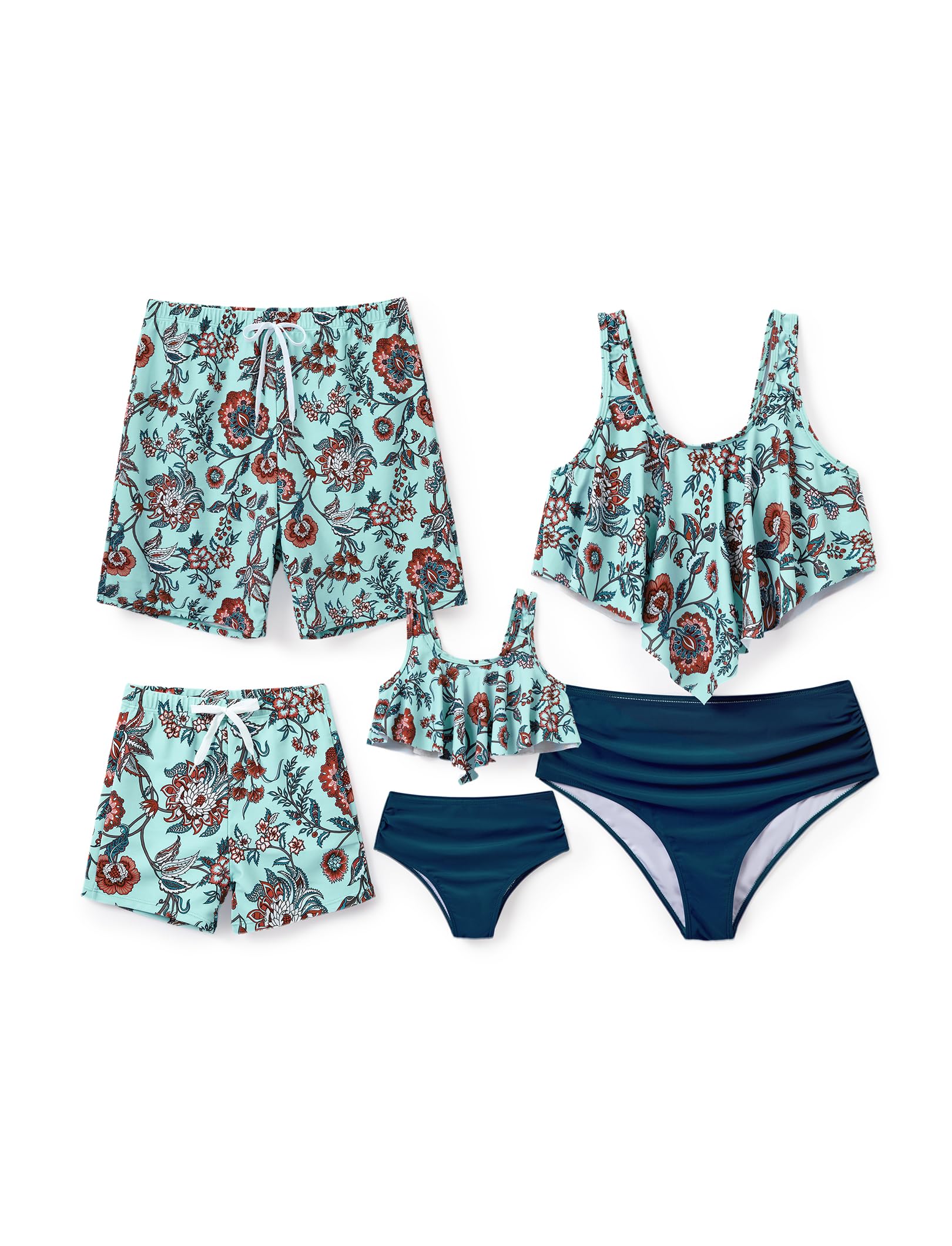 PATPAT Family Matching Swimsuits Two Piece Hawaiian Tropical Beach Bikini and Swim Trunks Set Mommy and Me Bathing Suits