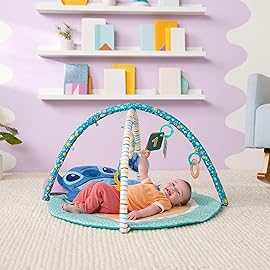 Bright Starts Disney Baby Stitch Party in Paradise Play Gym & Mat, Includes 5 Take Along Toys with Removable Stich Plush, Ages 0M+
