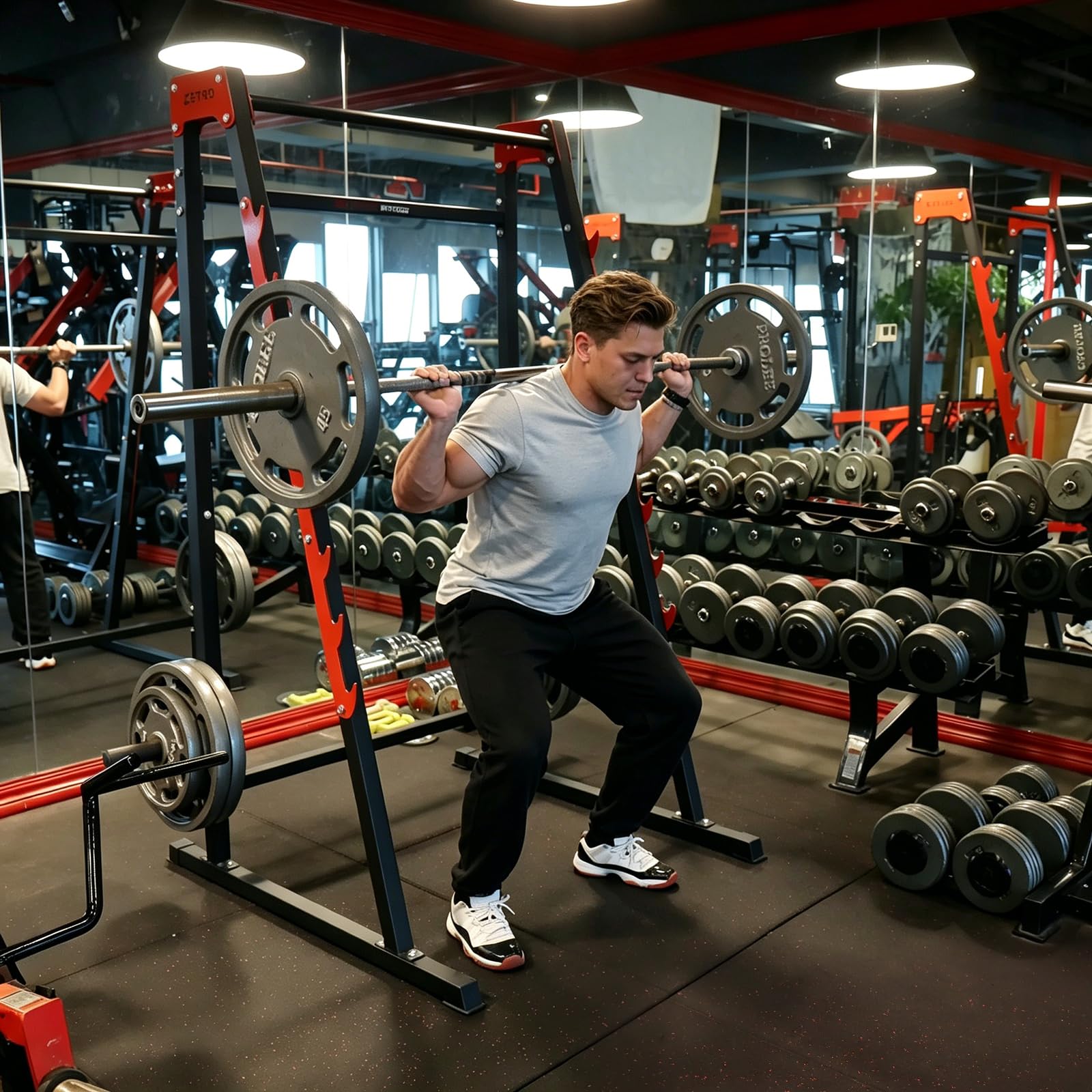 CCLIFE Porta bilanciere Squat Rack con Barra di aggancio a 8 gradini caricabile Fino 160kg Rack Palestra Squat rastrelliera bilanciere
