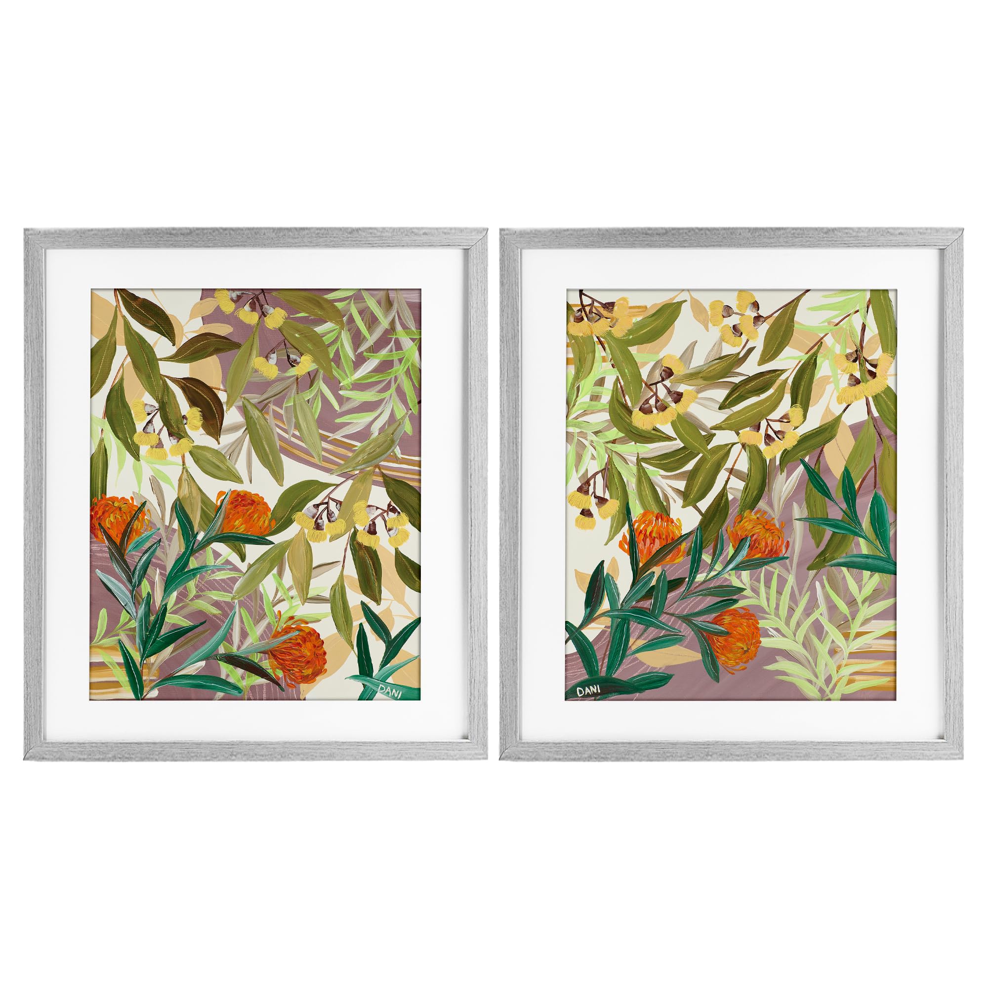 Stupell Industries 'Walk With Me Botanicals', 2pc Framed Print Under Glass Set, Gray, 17 x 21 Inches, Easy to Hang and Sturdy, Made in USA, by Dani Heyward