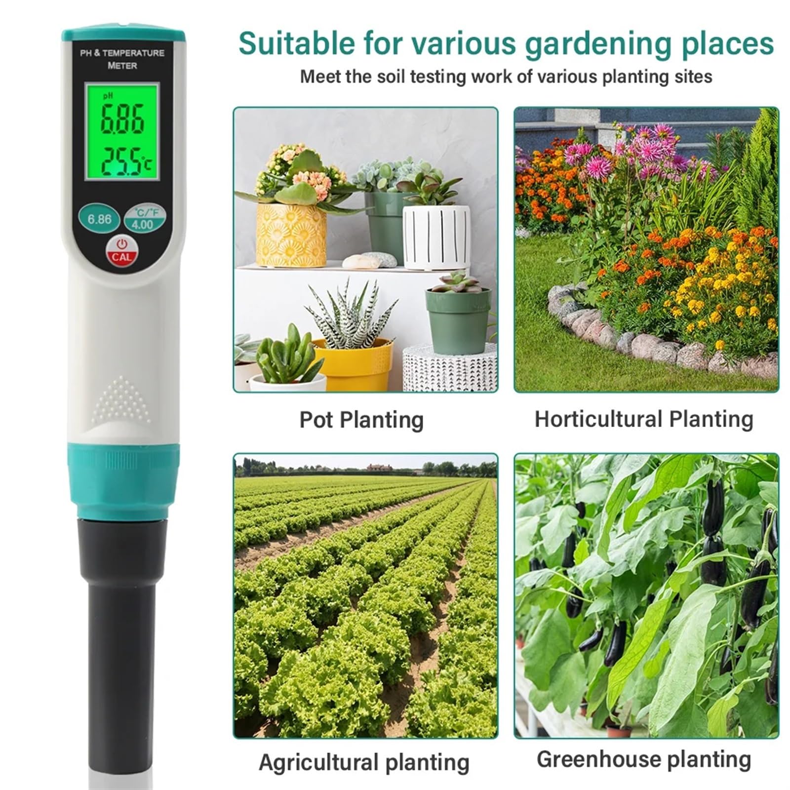 Misuratore PH del suolo di precisione 0,00~14, pH Analizzatore digitale sensore tester dell'acidità della temperatura for la semina all'aperto terreni agricoli da giardino Giardinaggio, Agricoltura