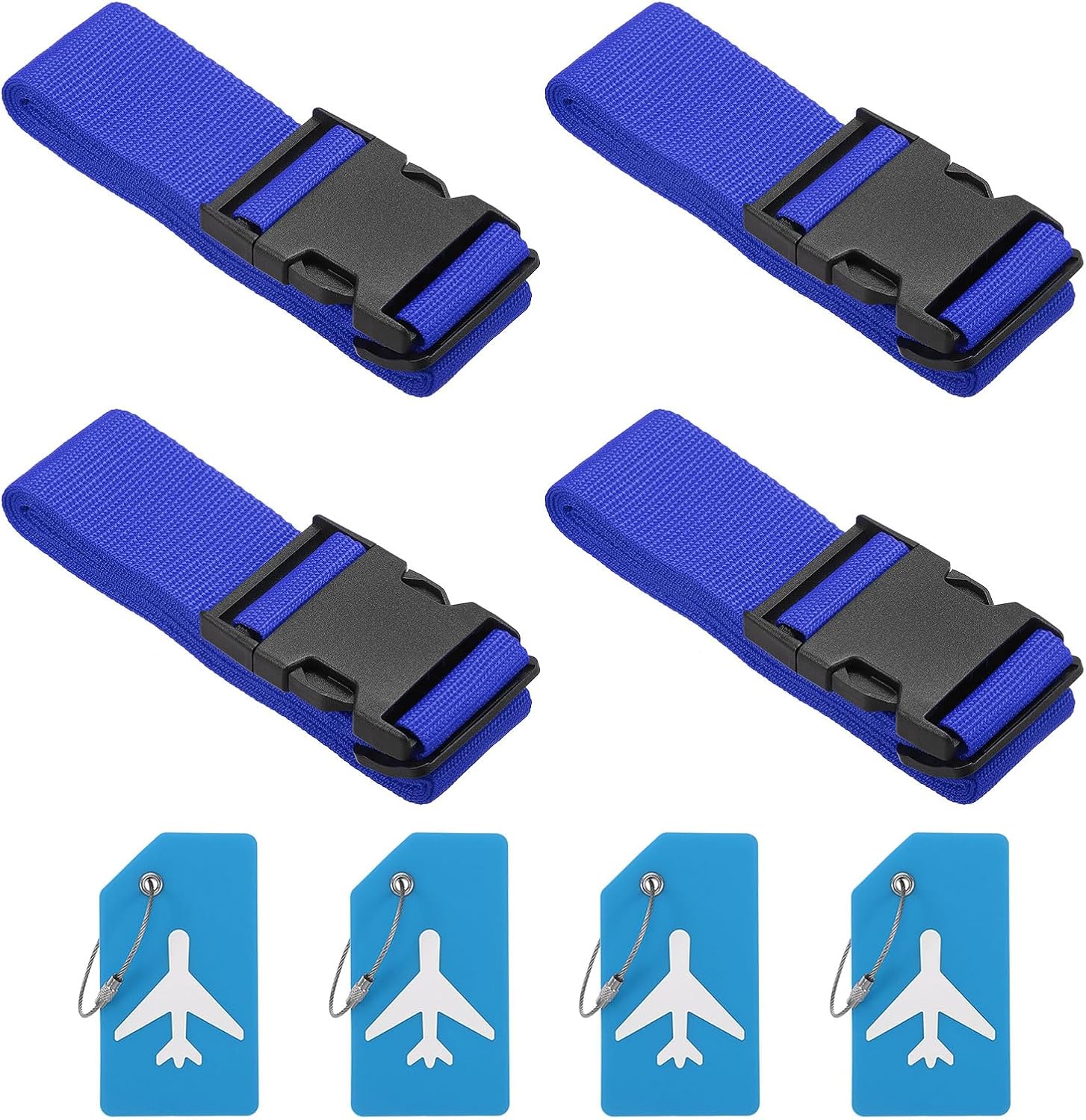 Luggage Strap with Luggage Tag and Loop 78"x2", 4 Set Adjustable Suitcase Belt for Travel Packing Bag Closure Identify, Rose Red(Dark Blue)