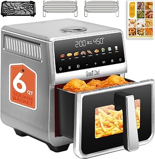 Air Fryer, 6 Qt, Stainless Steel Air Fryer, Stainless Steel Housing& Full Metal Inner Pot, PTFE and PFAS Free, 9 Digital One-Touch Cook Functions,120°F~450°F, 1700W - Amazon product rated Grade A
