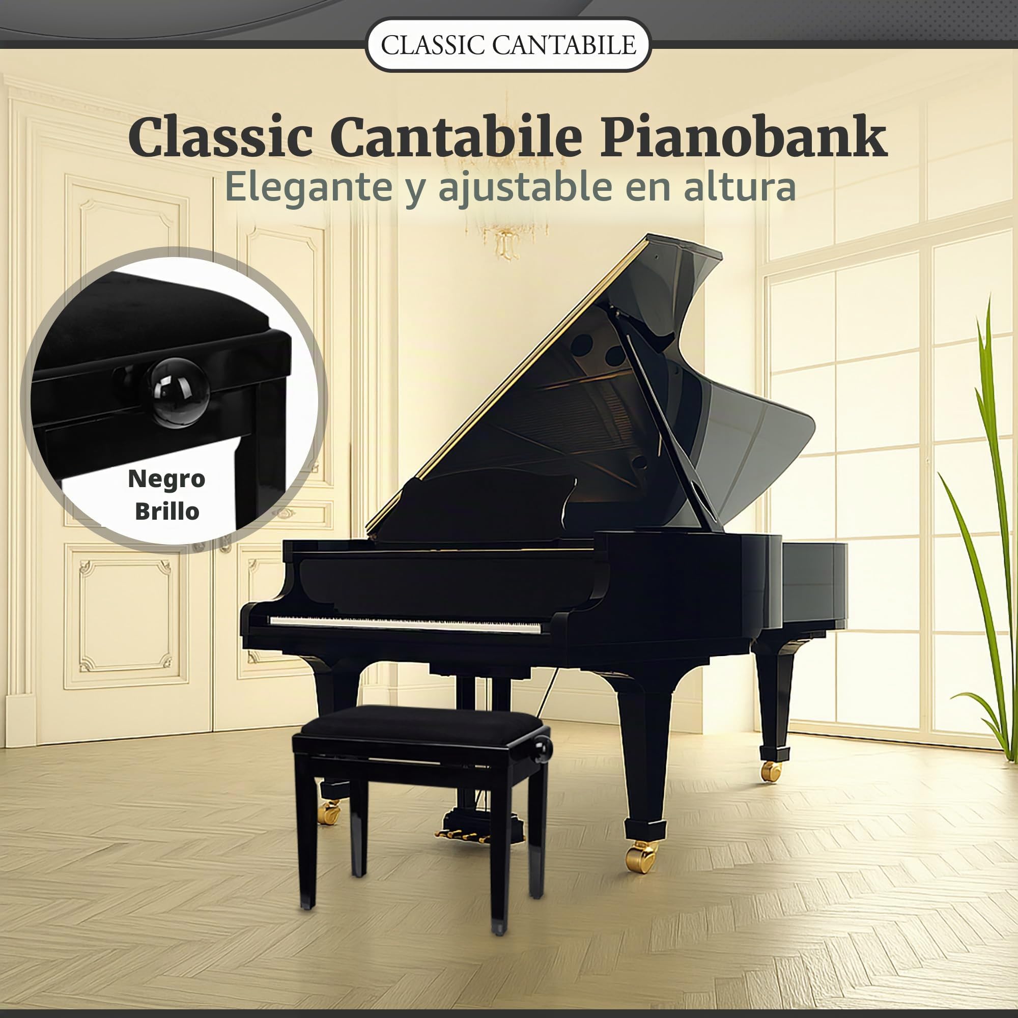 Classic Cantabile Banco para Piano Negro Brillante