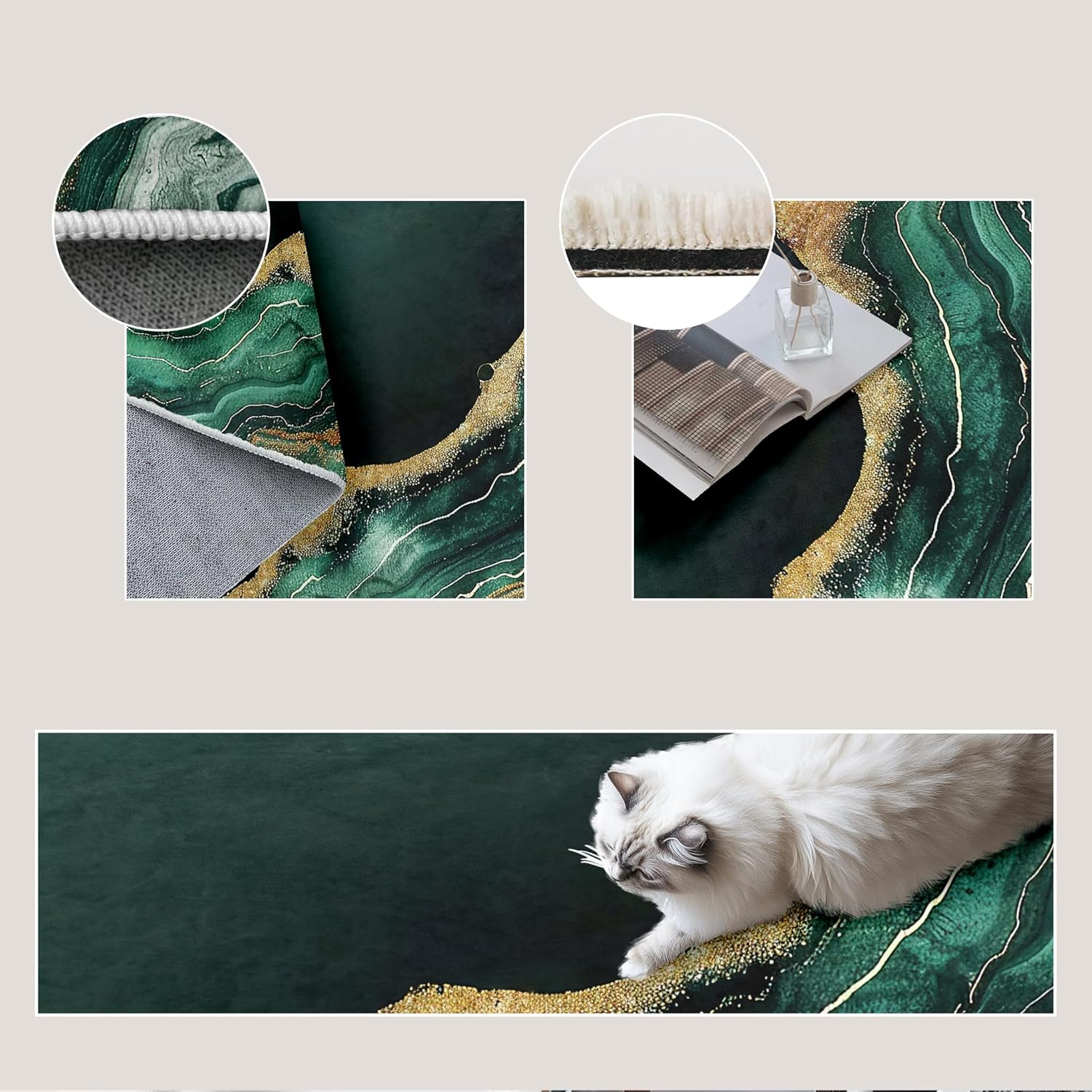 CCoutueChen Abstract Marble Carpet for Living Room 3x4 Machine Washable Emerald Green Marbled Area Rug Non Slip Retro Low Pile Floor Mat for Living