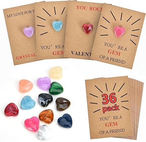 Miniatura 8 de Paquete de 12 regalos para el día de San Valentín para niños, tarjetas de regalo del día de San Valentín con piedra de cristal en forma de corazón