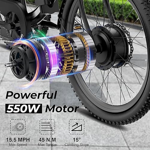 Vista 3 de ANCHEER Triciclo eléctrico para adultos, triciclo eléctrico pico de 600 W, 24 pulgadas, 499 Wh, bicicleta eléctrica plegable de 3 ruedas