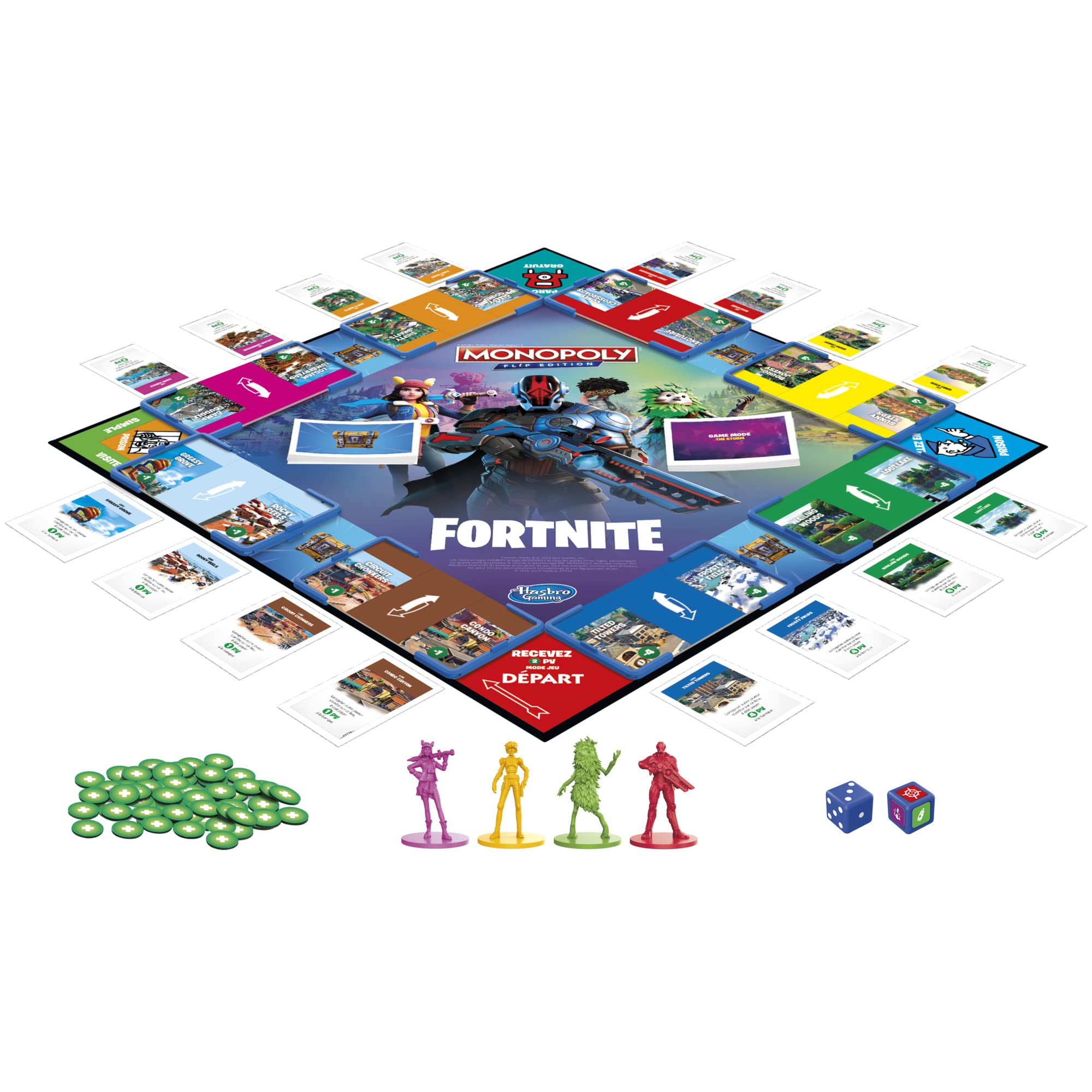 Monopoly Flip édition : Fortnite, Jeu de Plateau Monopoly inspiré du Jeu vidéo Fortnite, Jeux de Plateau pour Adolescents et Adultes