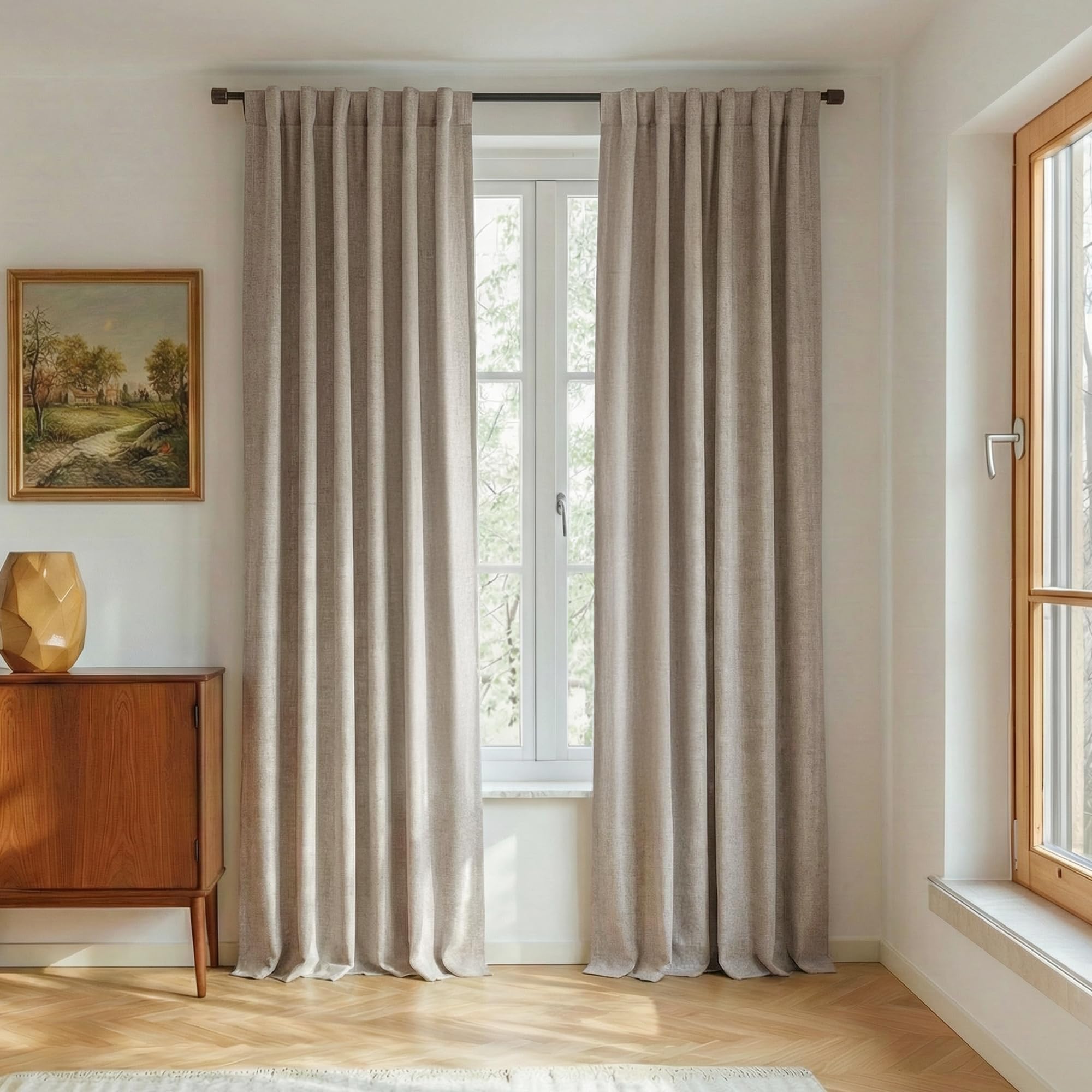RYB HOME Natural Beige Blackout Linen Curtains