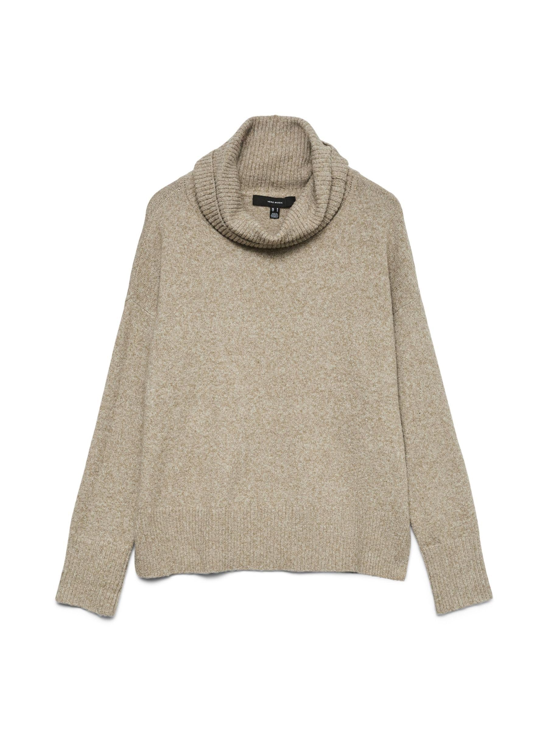 Vero Moda Women's VMDOFFY LS Cowlneck Blouse GA NOOS Pullover Sweater, Sepia Tint/Detail:Melange, L
