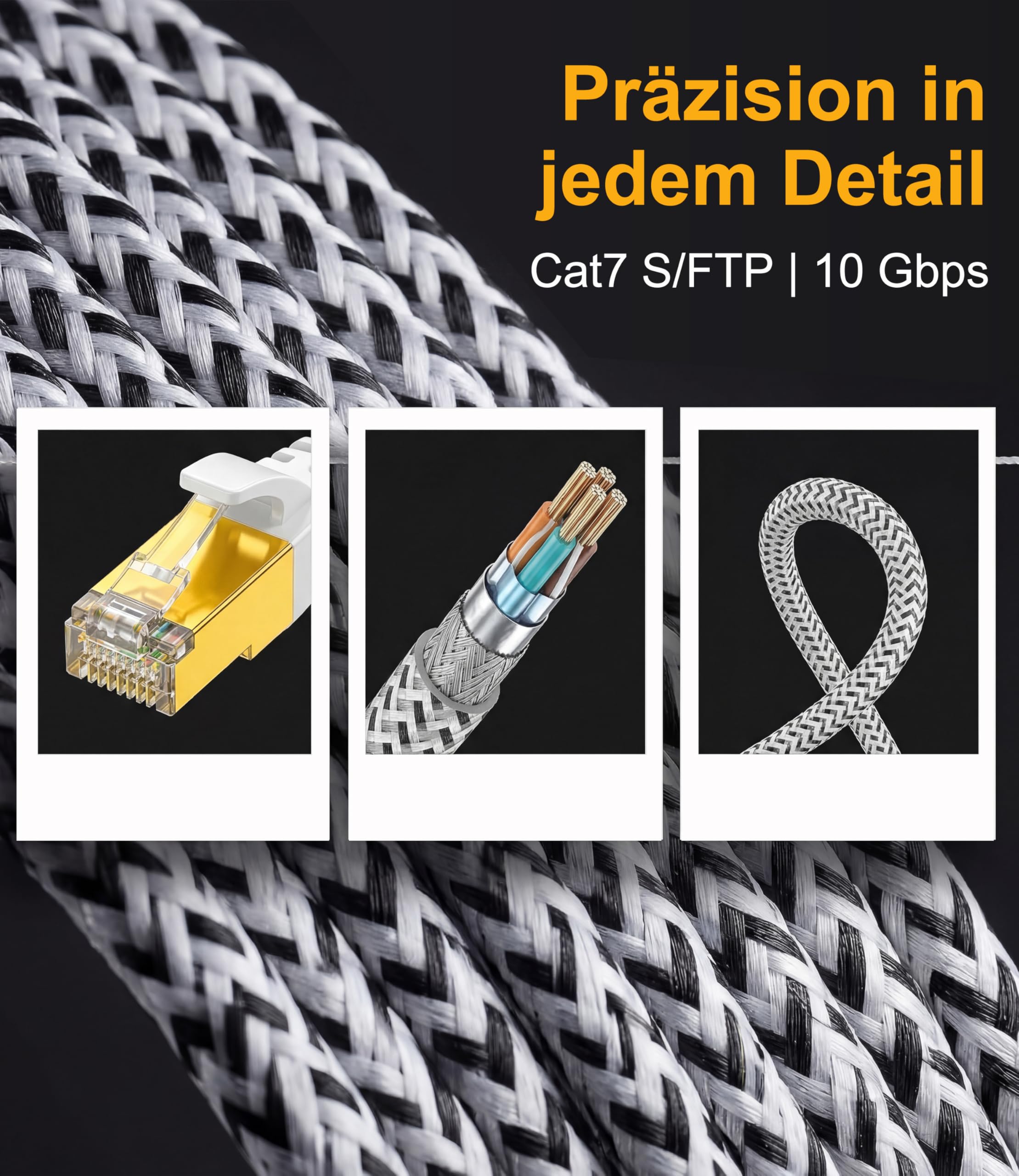 Cavo Ethernet Cat7 RJ45 25m, 10Gbps, 600MHz, S/FTP | Schermato S/FTP, nylon intrecciato. Per router, PC, console, TV e connessioni stabili.