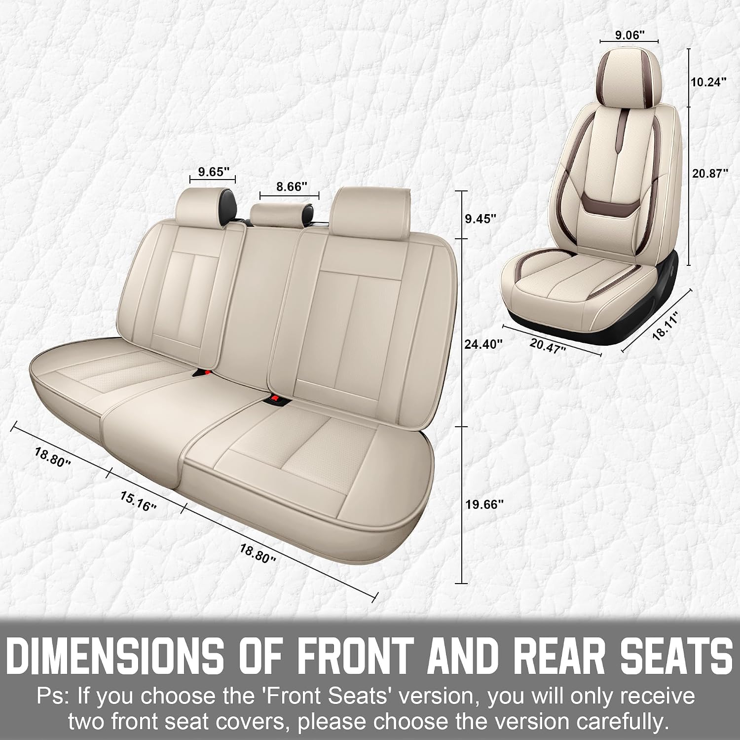 YuCen Car Seat Covers Fit for Chevrolet Malibu 2010-2025 Waterproof Breathable Leather Seat Protector, Airbag-Compatibile Easy to Install&Clean Durable Auto Interior(2 Seats, Beige&Brown, Standrad)
