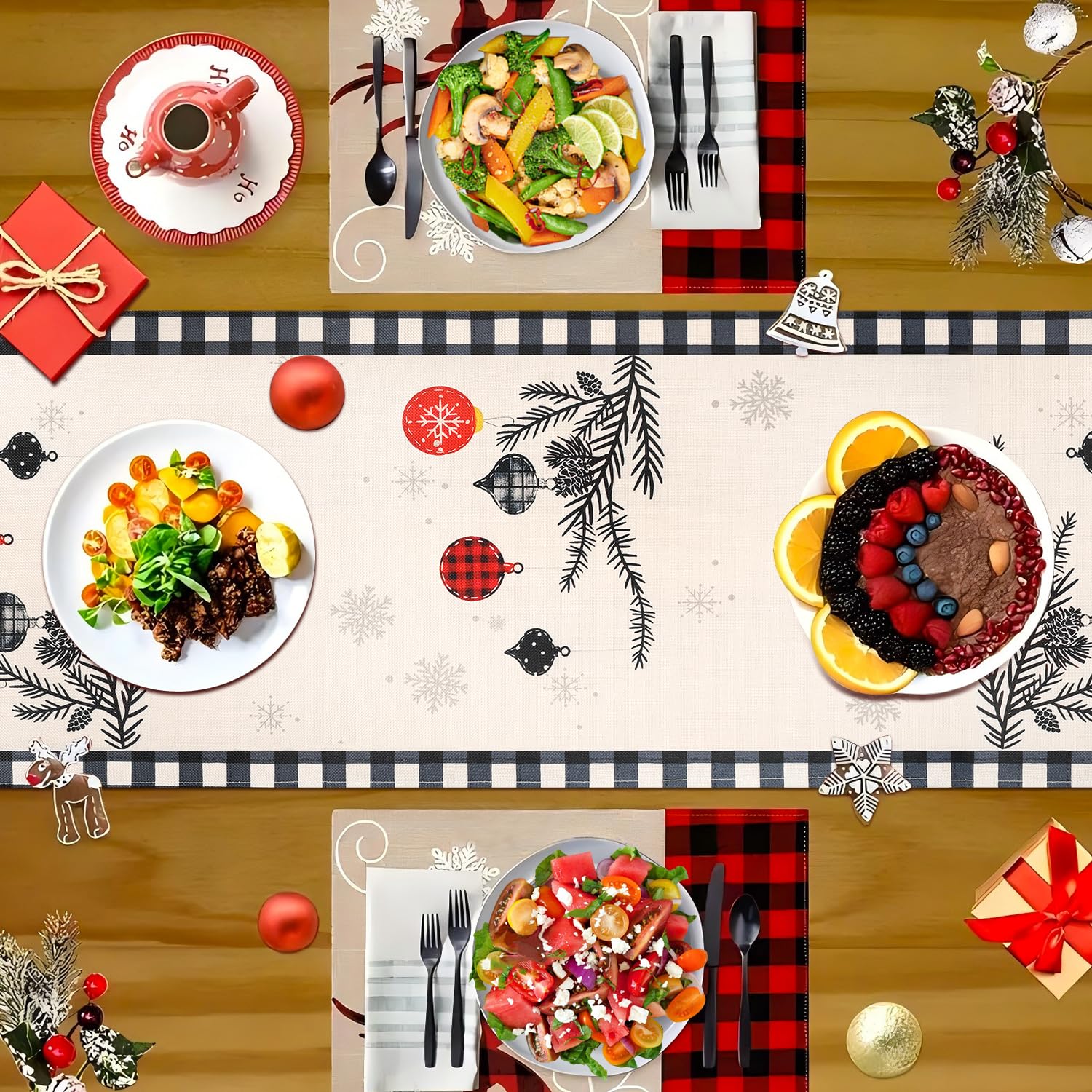 Dilwe Chemin De Table En Lin Chemin De Table Décoration De Noël Lin