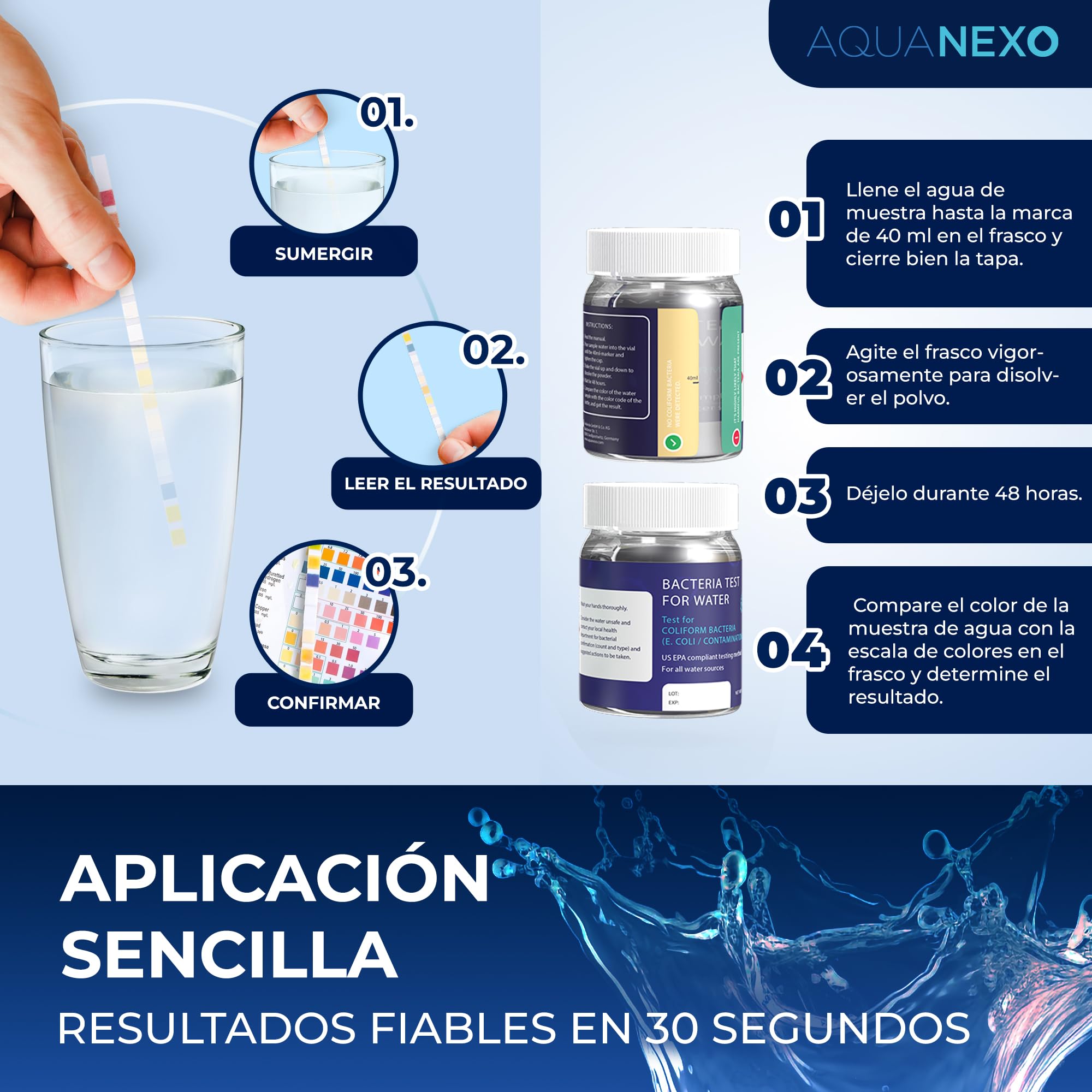 18 parámetros, 125 tiras de prueba de agua potable (5x25)+ 2x prueba de bacterias coliformes, tiras de prueba de pH, probador de agua potable, dureza del agua, prueba de agua potable