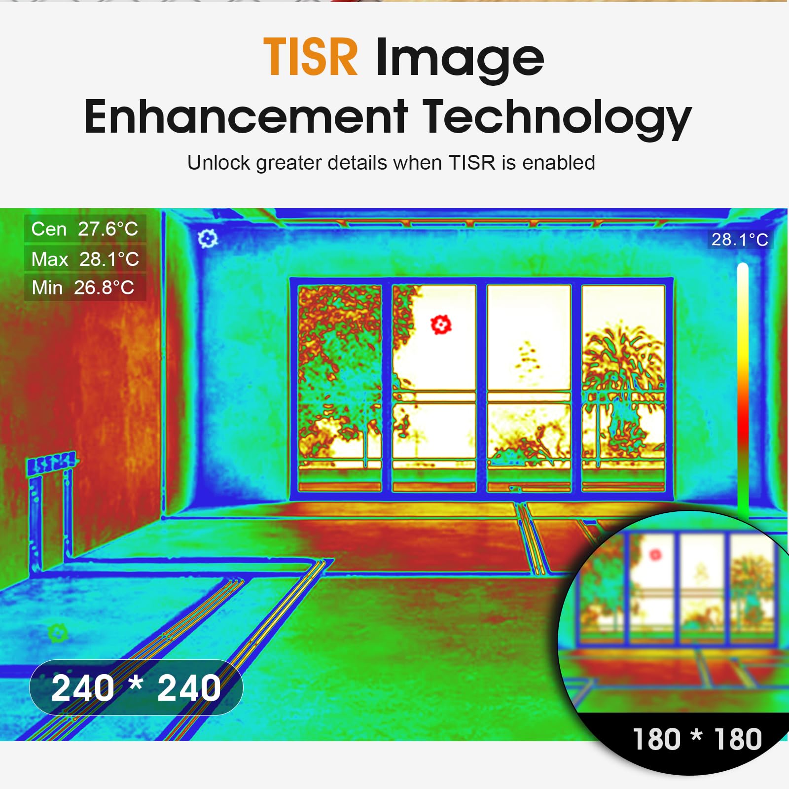 Cámara Termográfica, TISR 240x240 Thermal Imager 25Hz 96x96 Resolución IR | -20°C a 550°C, NETD ≤60 mK, Cámara Térmica Infrarroja para Climatización, Mantenimiento de Edificios, Inspección de Fugas