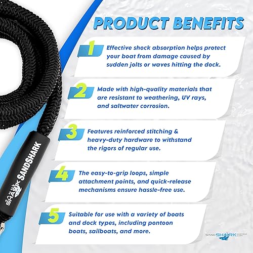 Miniatura 3 de Líneas de muelle elástico para barcos de alta calidad. La línea de muelle elástico se estira de 6 a 9 pies. Absorbe los golpes en tacos, muelles,