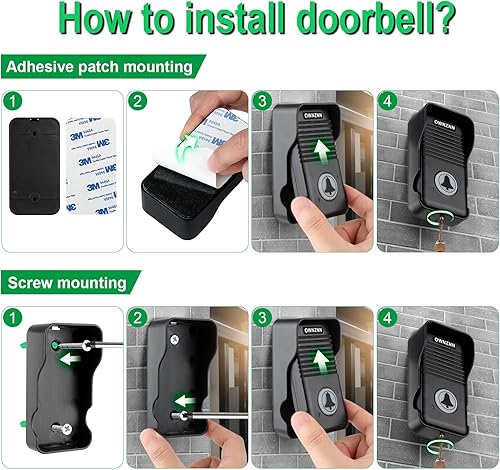 Miniatura 6 de Timbre inalámbrico dúplex completo, rango de 1000 pies, impermeable, comunicación bidireccional manos libres, 8 niveles de volumen y timbre LED para