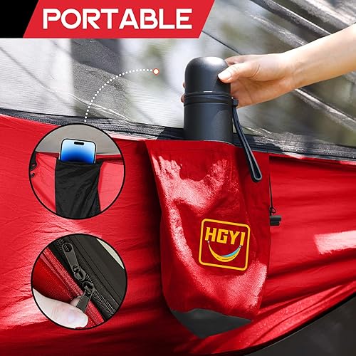 Miniatura 6 de Hamaca de camping mosquitera, hamacas portátiles dobles y individuales, hamacas con 2 correas para árboles, tienda de campaña para viajes, camping,
