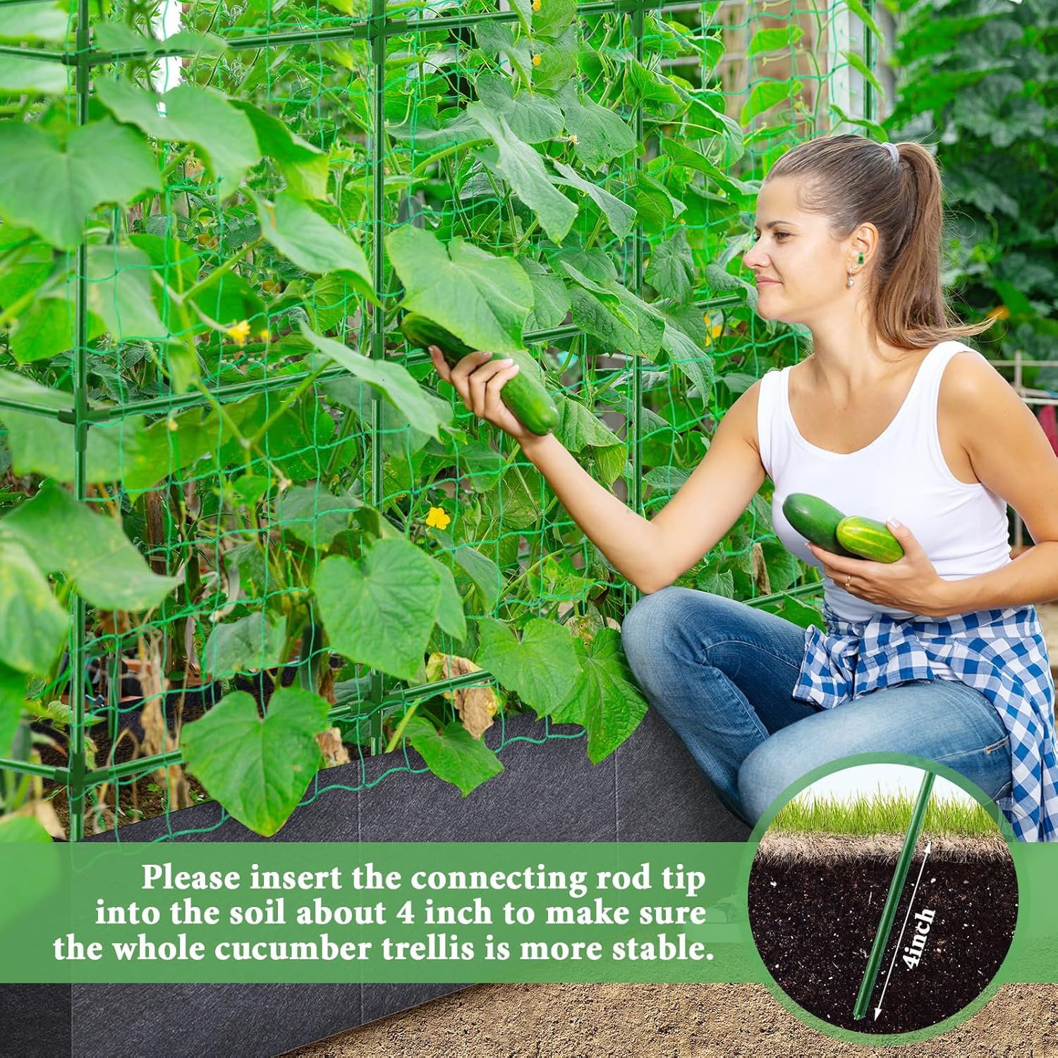 50x65x18 Inch Cucumber Trellis for Raised Bed - with 46 Gallon Grow Bags, Garden Trellis for Climbing Plants Outdoor with Climbing Net and Plant Support for Cucumber, Tomato, Vegetable, Grape, Vine