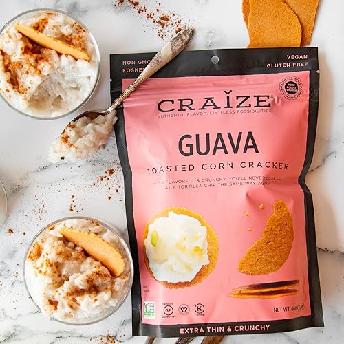 Miniatura 17 de Craize Guava Crisps Galletas de maíz tostadas sin gluten, veganas, kosher, paquete de 6, 4 onzas cada una