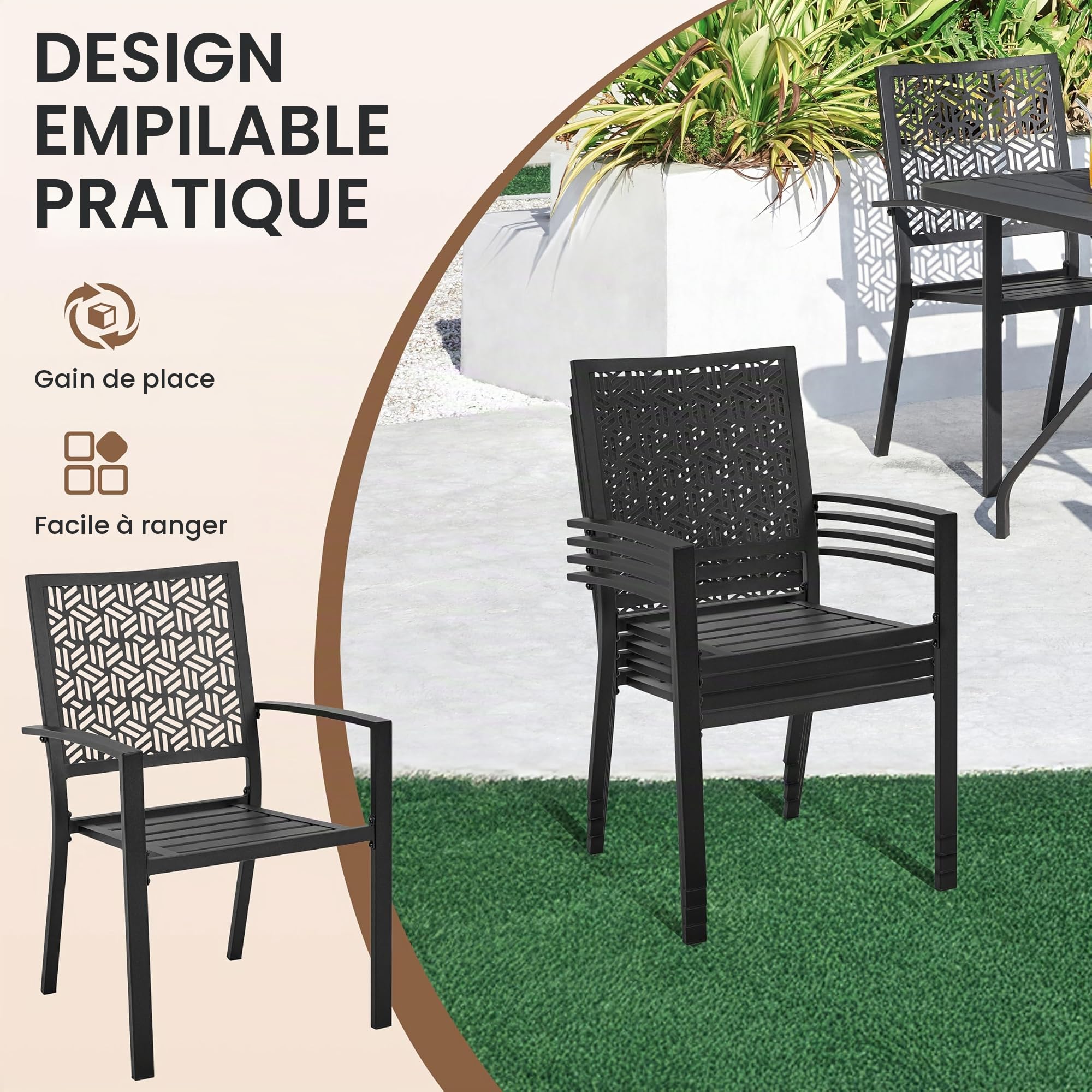 Yaheetech Lot de 2 Chaise de Jardin Chaises de Terrasse Extétieur Empilable en Métal Chaises de Salle à Manger 58 L×59,5 P×89 cm pour Patio Jardin Balcon Terrasse Noir