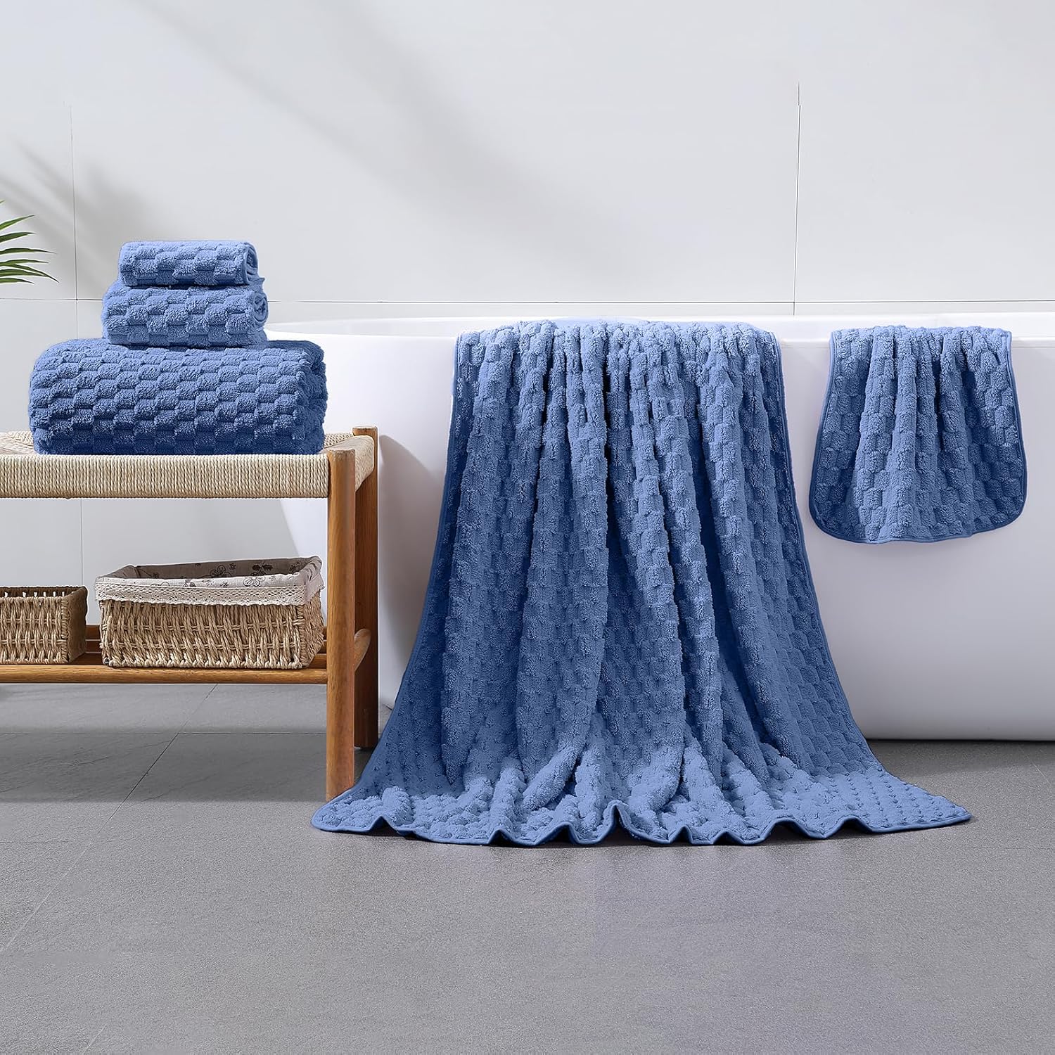 Oversized Bath Towels 40x80 Inches Extra Large Bath Sheets for Adults Super Soft Quick Dry Highly Absobent Microfiber Shower Towels for Bathroom(Blue, 6Piece - Image 3