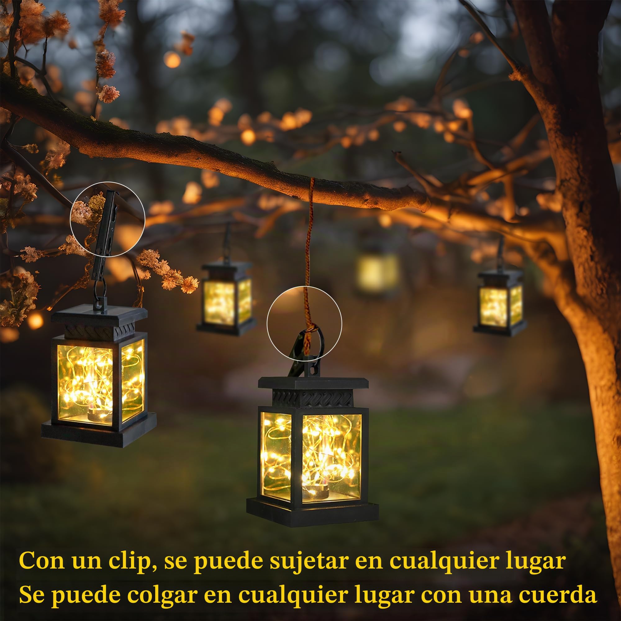 JHY DESIGN Juego de 6 faroles solares impermeables, con energía solar y luces LED cálidas para patio, jardín y decoración exterior