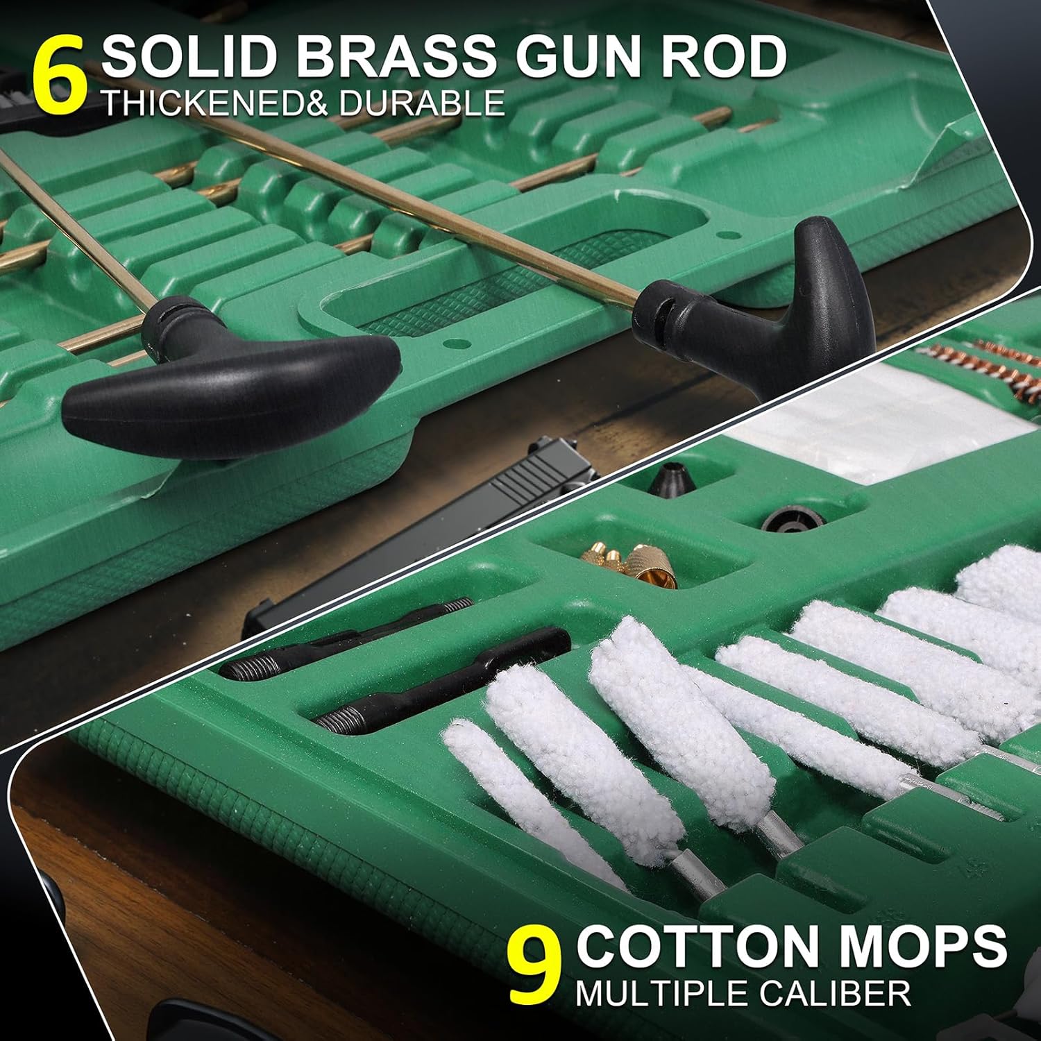 Gun Cleaning Kit, Handgun Shotgun Pistol Universal Cleaning Kit with All Brass High-end Brushes, Jags, Reinforced and Lengthened Rods