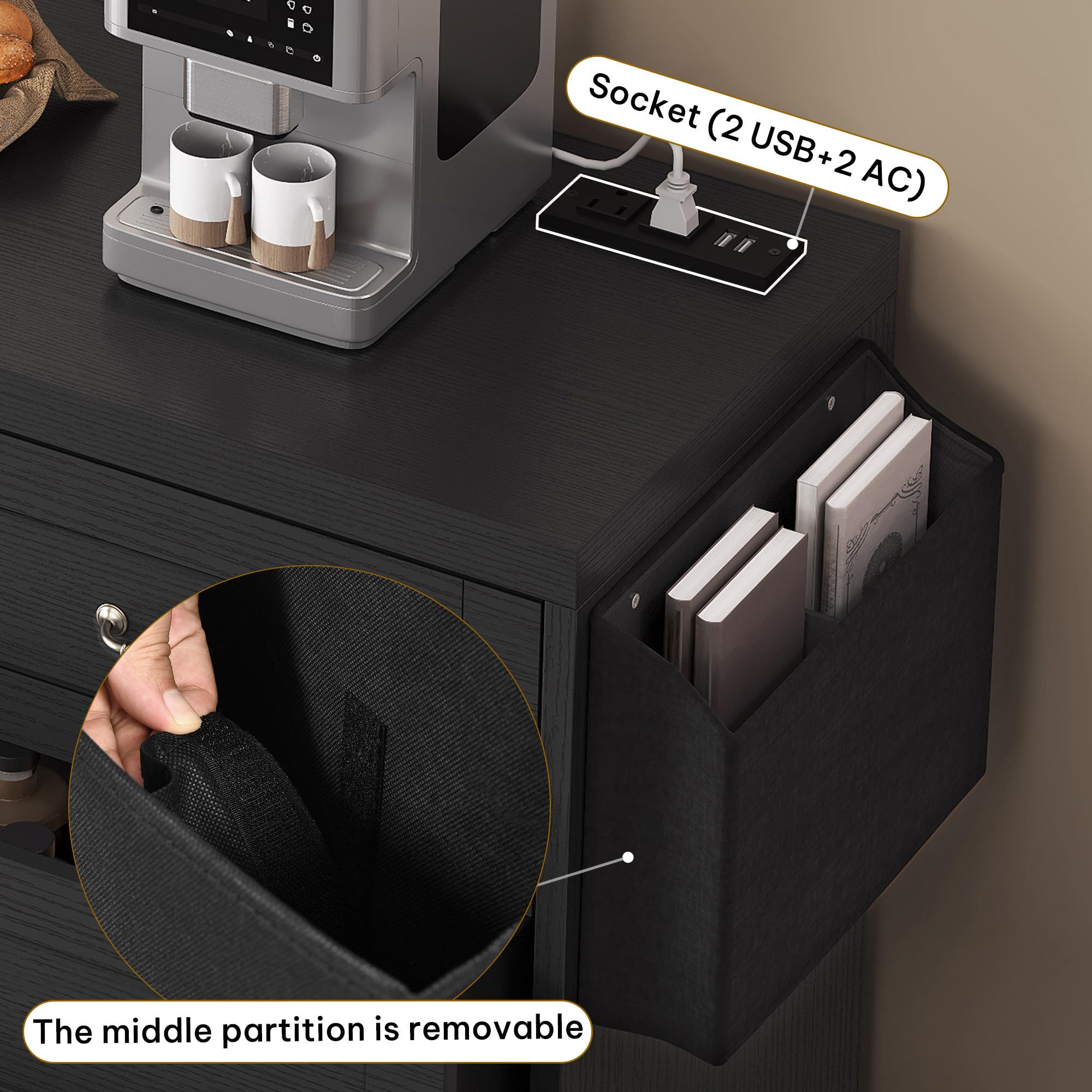 Amazon｜DWVO ブラック 5段引き出しドレッサー 幅31.5インチ 大型