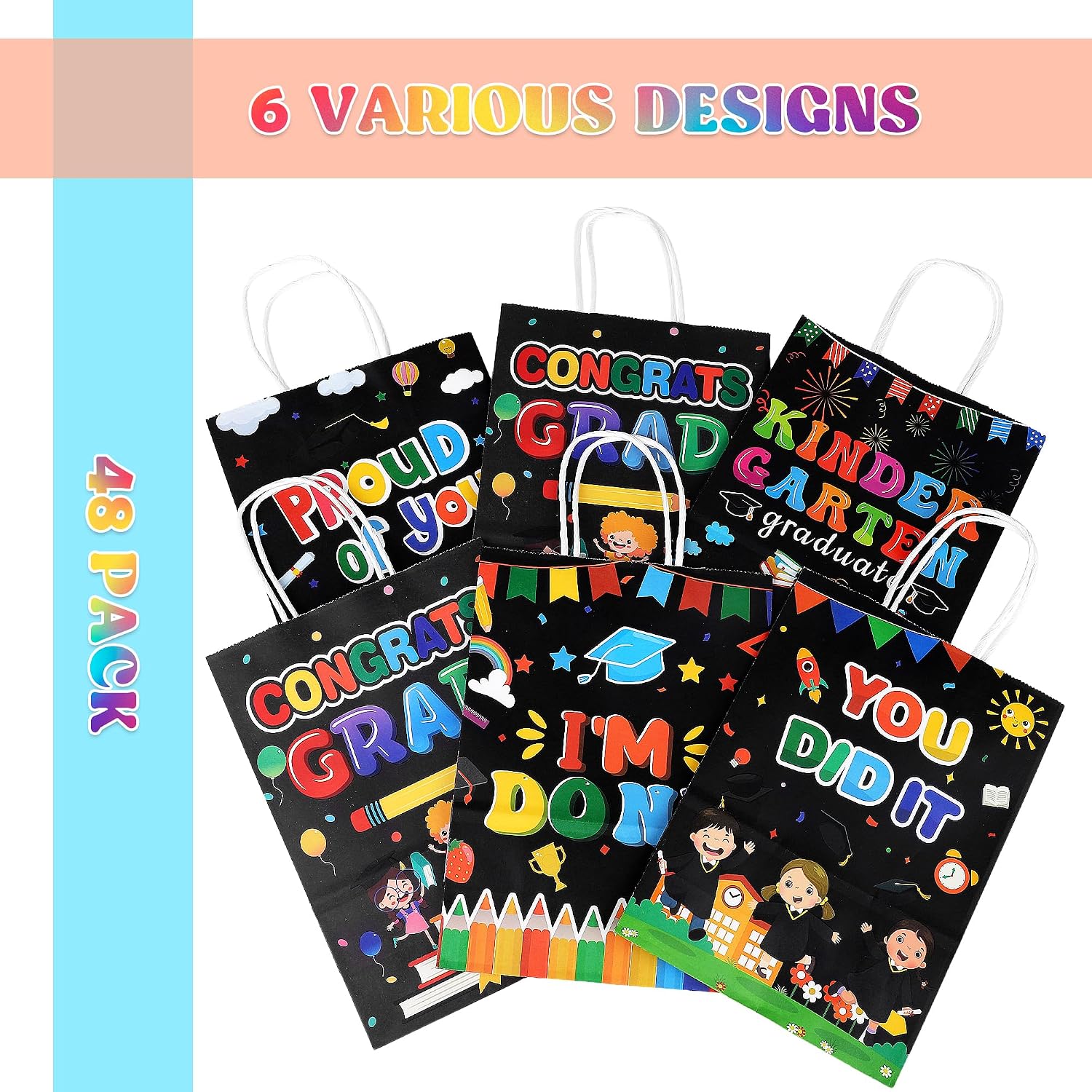 MIMIND 48 Pack Kindergarten Graduation Gift Bag 8.7 x 6.3 3.2 Inch Kindergarten Paper Goodies Bag with 48 Sheet Tissue Paper and Handle for 2026 Preschool Graduations Party Supplies