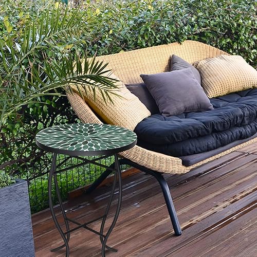 Miniatura 2 de VCUTEKA Mesa auxiliar de mosaico para exteriores, mesa de centro pequeña para patio, mesa de centro para exteriores, mesa redonda para plantas,