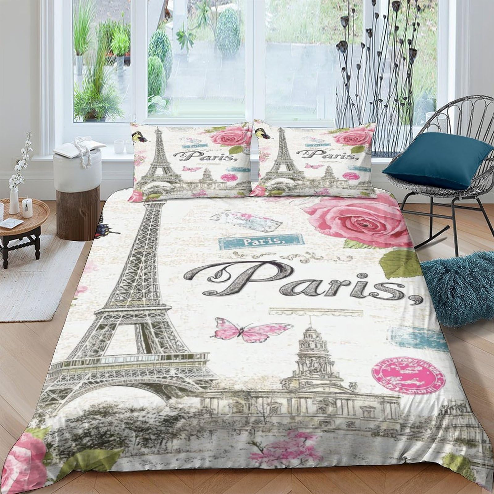 Ctjqhvkz Style-7 3D Printed Eiffel Tower Paris Fitted Sheet Microfiber Floral Bed Cover For Bedroom Guest Room Decor Single（135X200cm）