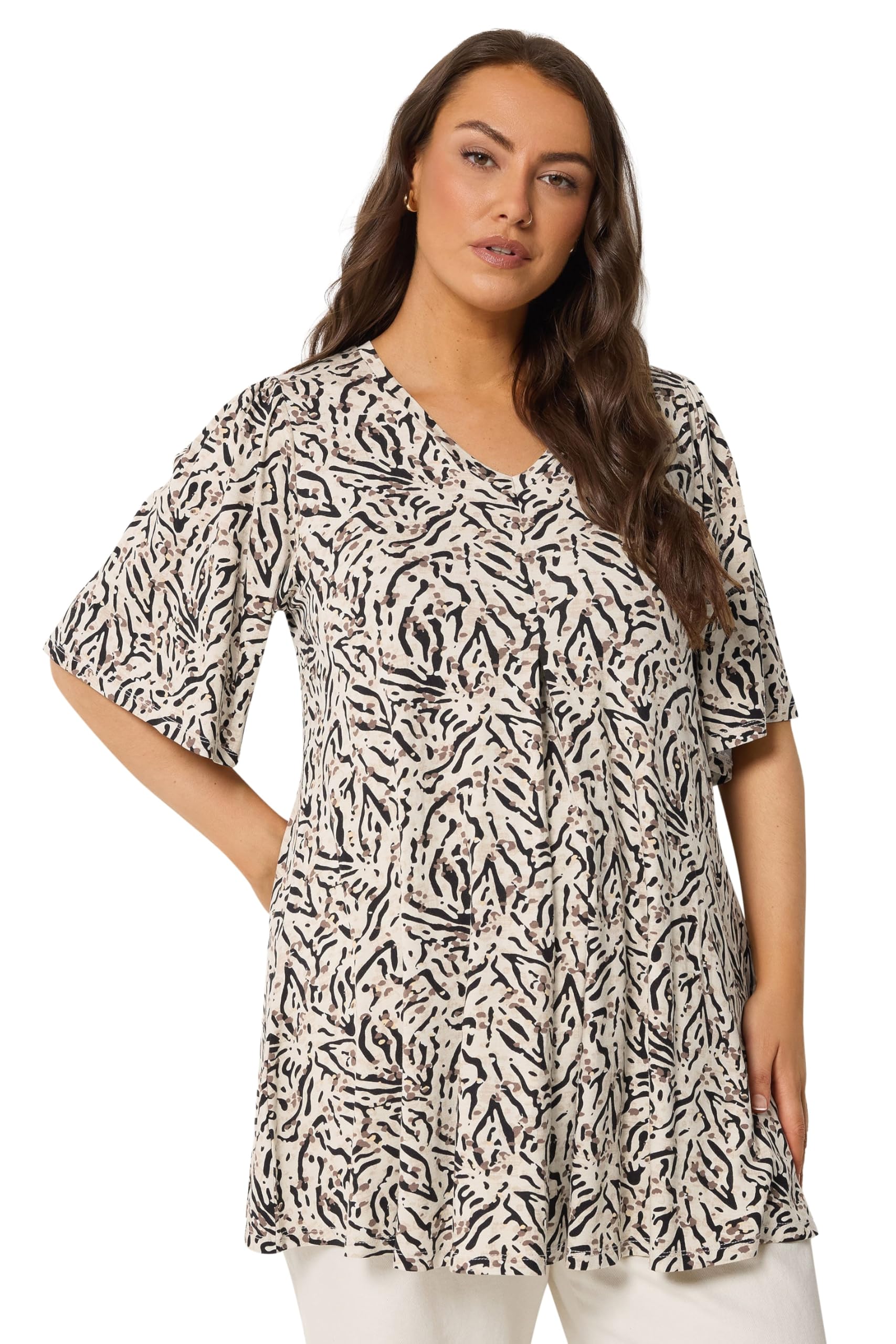 Yours Women's Natural Animal Print Pleat Front Top In | Size: 26-28