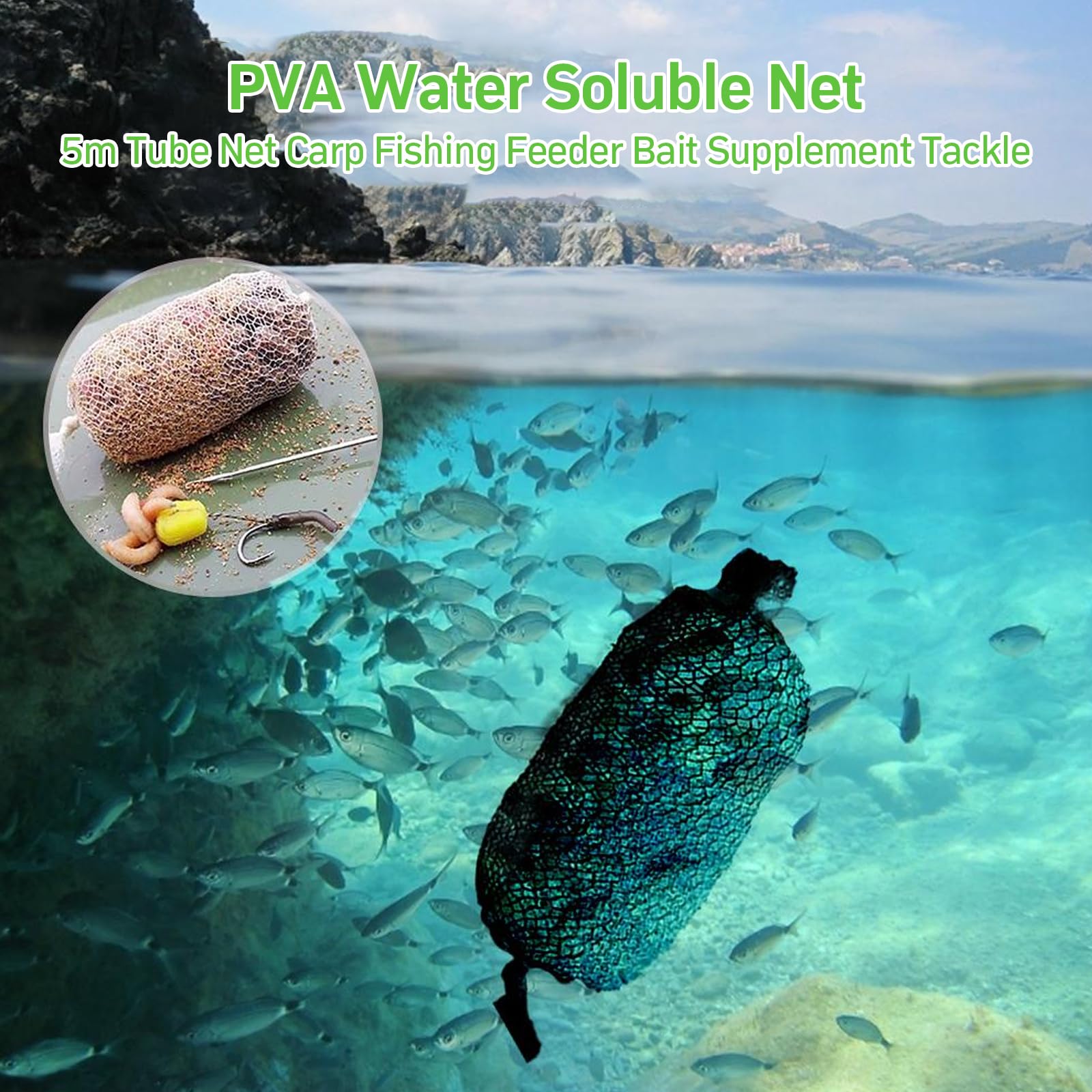 Filet PVA Hydro Soluble Pour Pêche à La Carpe - 15m - 25/37/44mm - Recharge Avec Ciseaux - Dissolution Rapide