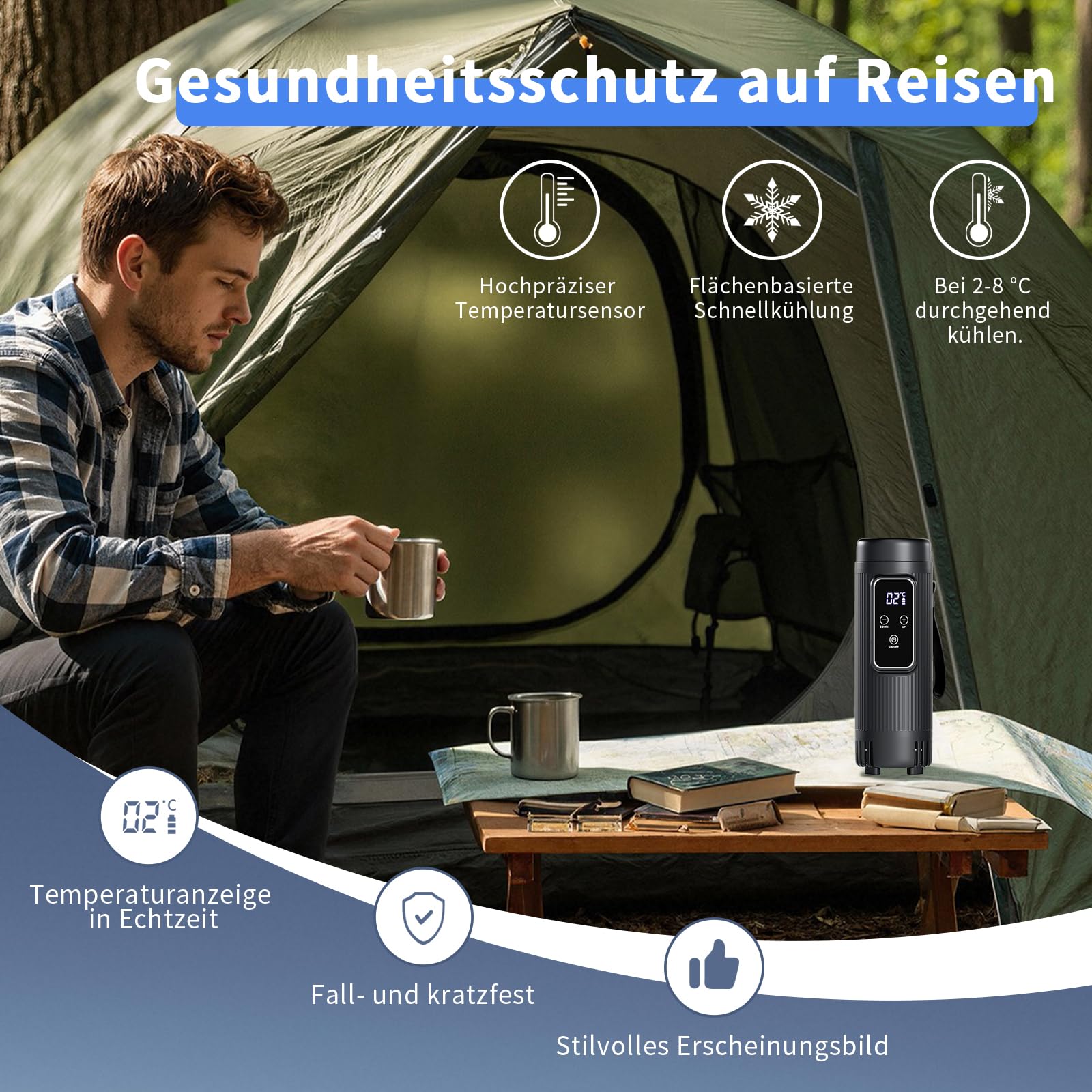 Insulina, borsa frigo portatile con 2 batterie, refrigerante per auto, viaggi, casa, borsa termica medica