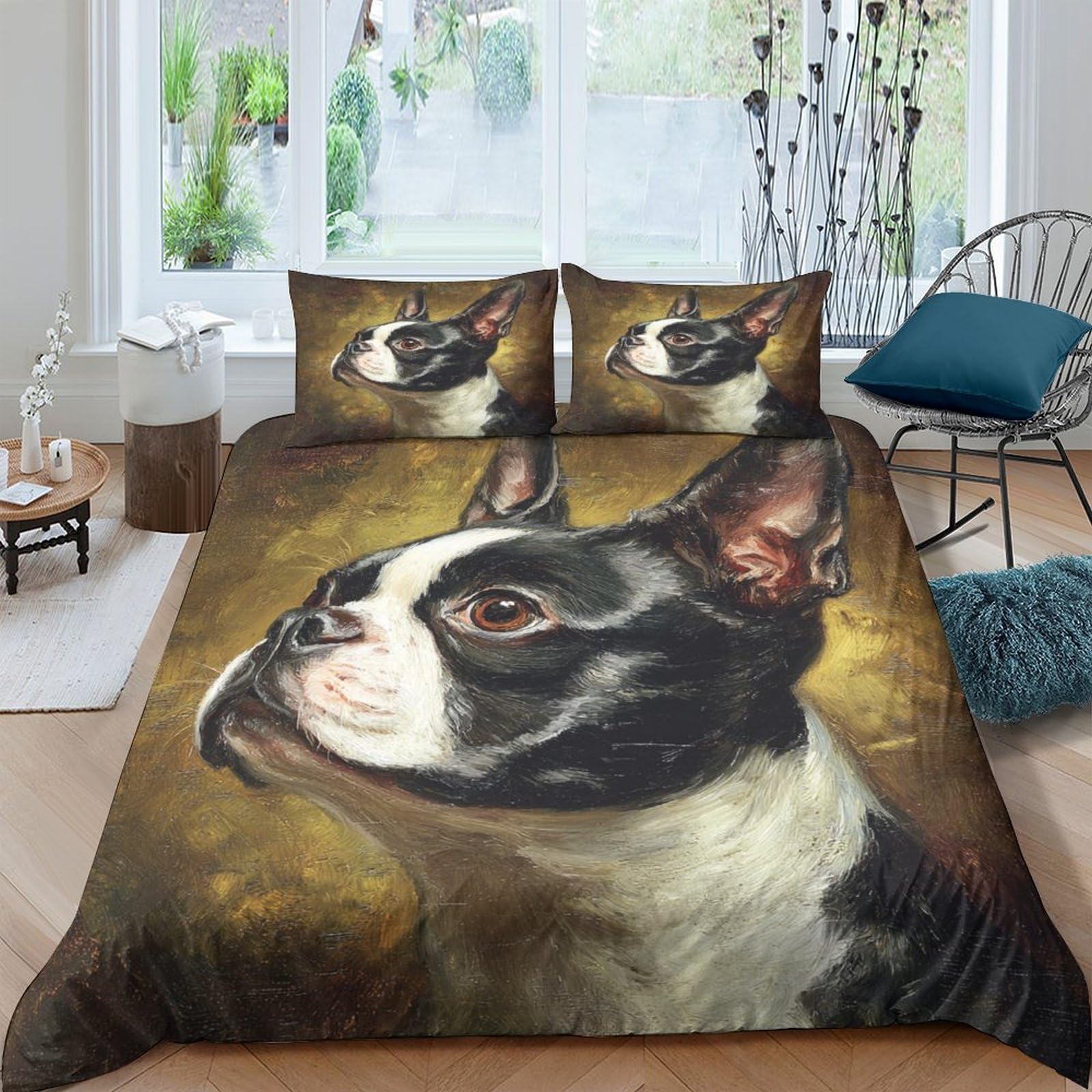 Ctjqhvkz Style-7 3D Printed Boston Terrier Art Fitted Sheet Microfiber Brown Dog Portrait Mattress Cover For Bedroom Home Decor Single（135X200cm）