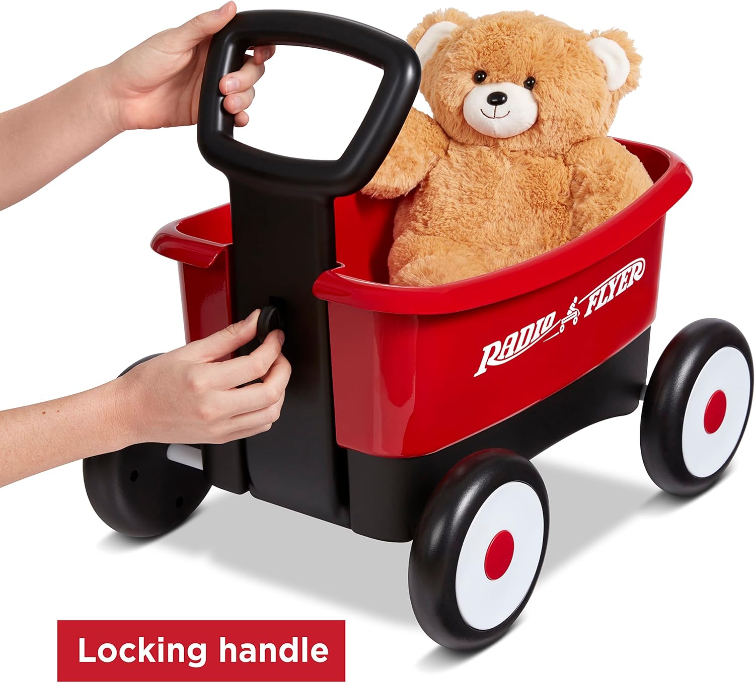 Radio Flyer Push & Pull Walker Wagon with Teddy Bear, Red, for Kids 1-4 Years Old, Locking Handle for Stability, Baby Push Walker Converts to Pull Wagon, for Indoor & Outdoor Play