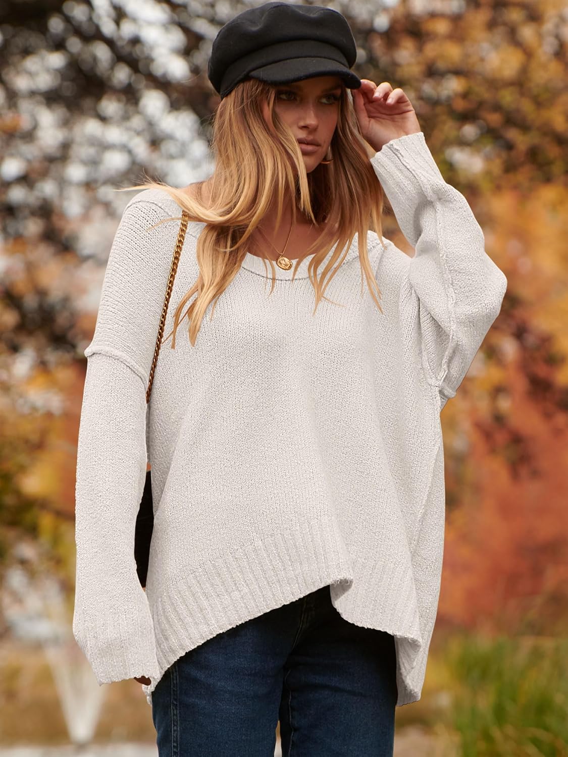 ANRABESS Women's Oversized Casual Loose Slouchy Scoop V Neck Batwing Long Sleeve Knit 2025 Fall Pullover Sweaters - Image 6