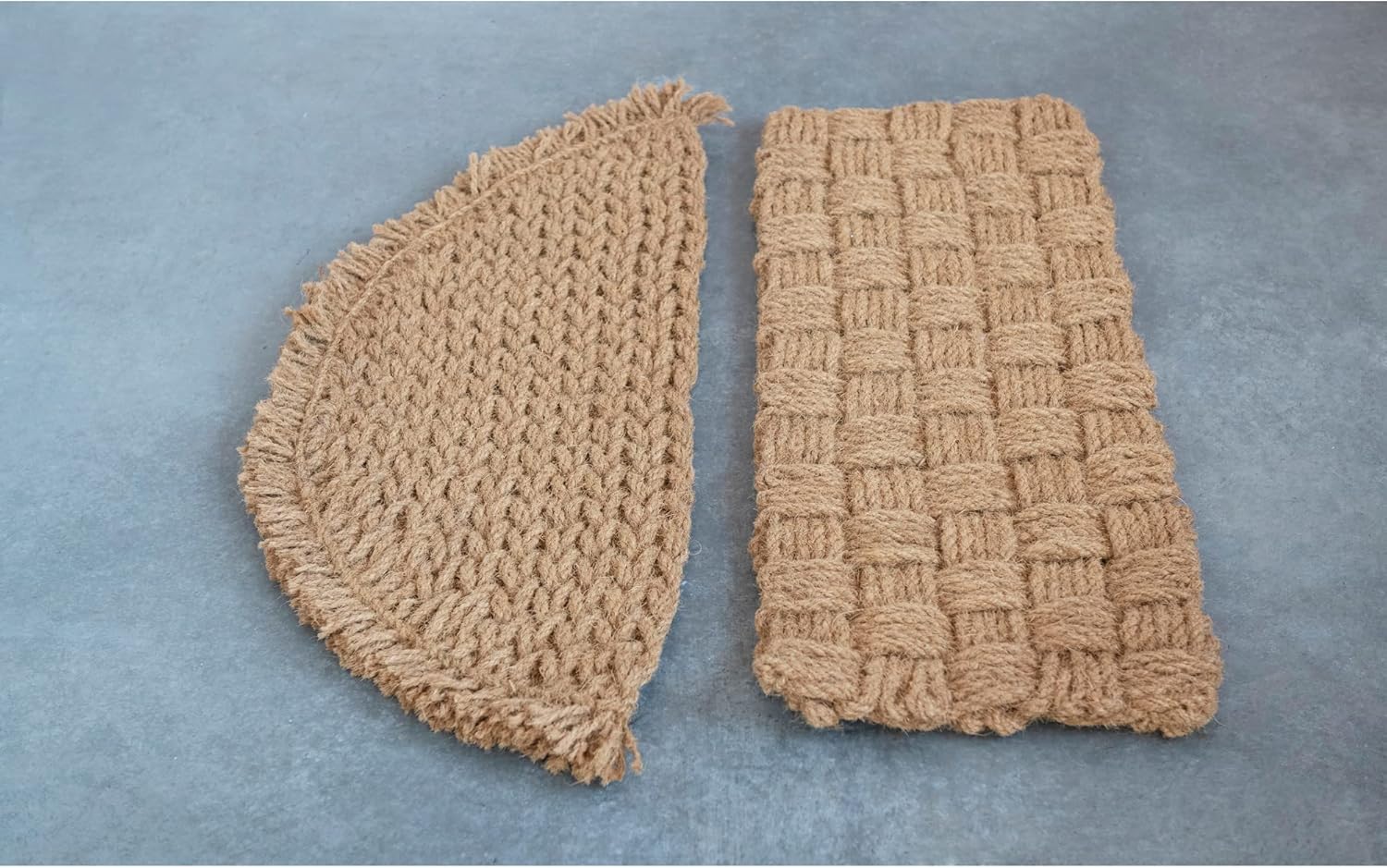 Creative Co-Op Woven Natural Coir Half Round Fringe Doormat, 48" L x 16" W x 1" H