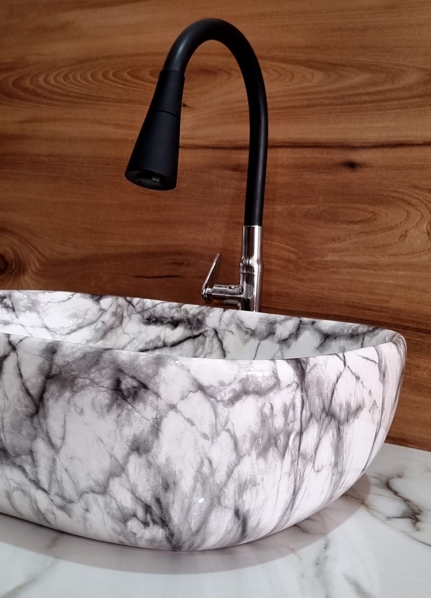 HISRE Table Top Wash Basin For Bathroom | Over Counter Top Wash Basin For Living Room | Washbasin Countertop | Tabletop Ceramic Bathroom Kitchen Sink (45 x 33 x 13 CM) (White - SKTPR1004), photo 3 of 4