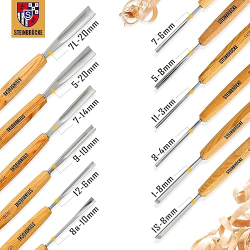 Miniatura 6 de Kit de tallado de madera, herramientas de tallado de madera, juego de 12 cinceles y mazo de madera con gubias para caja de lona, juego de cinceles