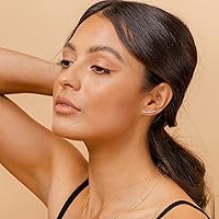 Vista 4 de PAVOI Aretes tipo arrastrador chapados en oro de 14 quilates con circonita cúbica Aretes de moda con flecha de diamante sintético en oro rosa, oro