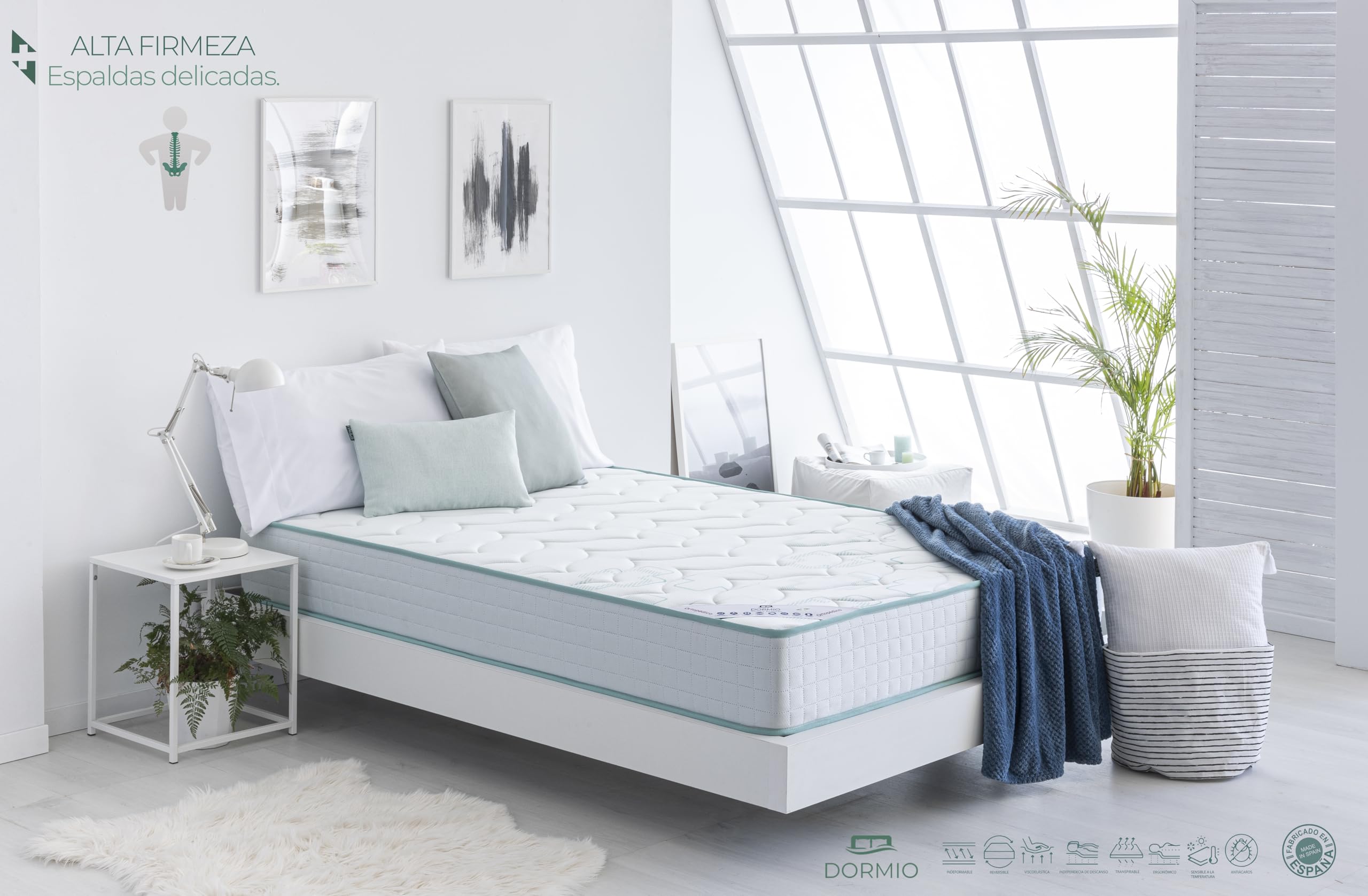 Dormio Ortopédico - Colchón Viscoelástico adaptable, Multiacolchado, Antideformaciones, Medida 135x190, Tratamiento antiácaros y antibacterias. Fabricado en España.