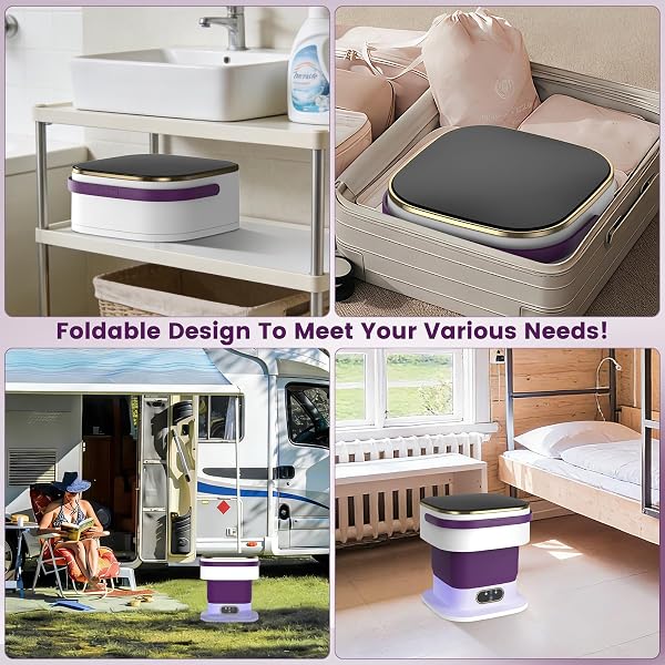 Portable Washing Machine,15L Upgraded Mini Washing Machine,3 Washing Modes with Spin Basket,Deep Cleans Small Items,Foldable Design Suitable for Dormitories,Apartments,Homes, and Camping (Purple) - 3
