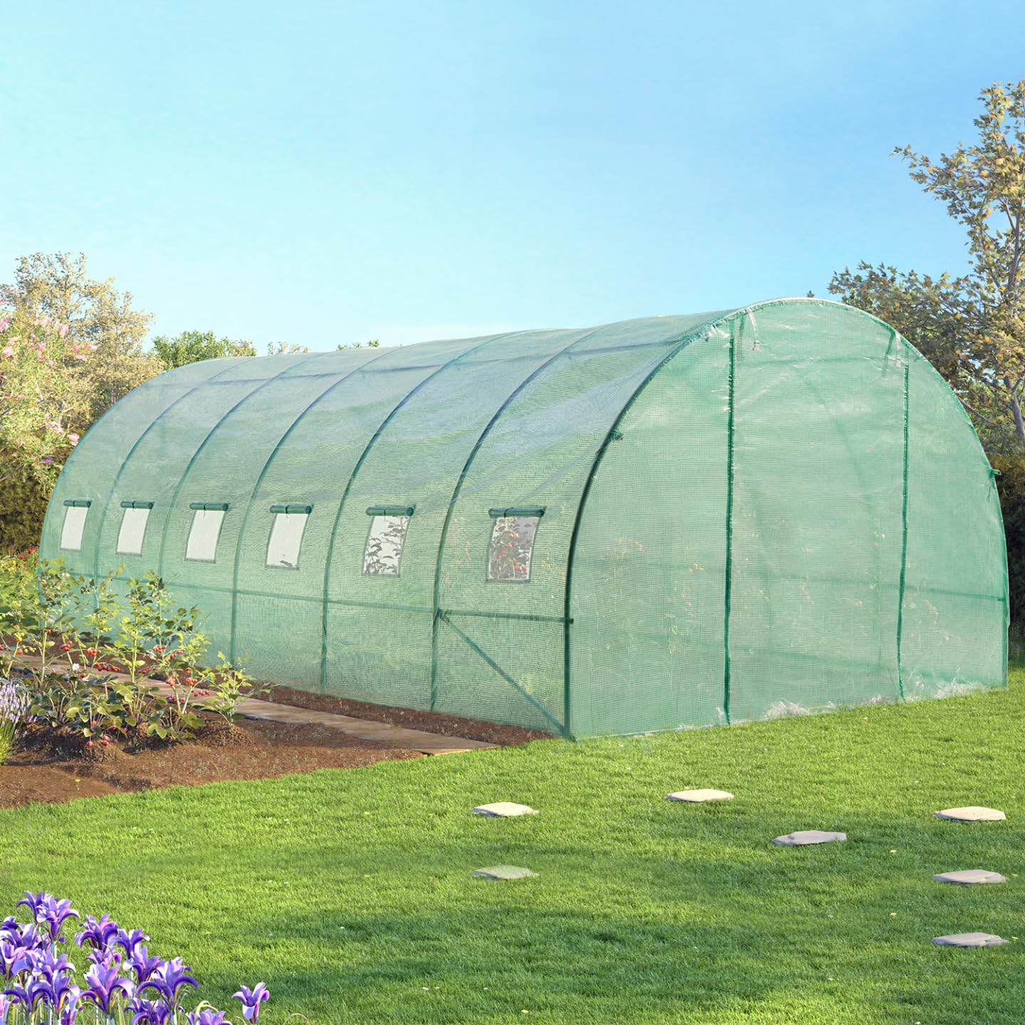 Probache - Invernadero de jardín túnel 18 m² 6 x 3 x 2 m, acero galvanizado + lona UV con puerta y ventanas CRIMÉ verde