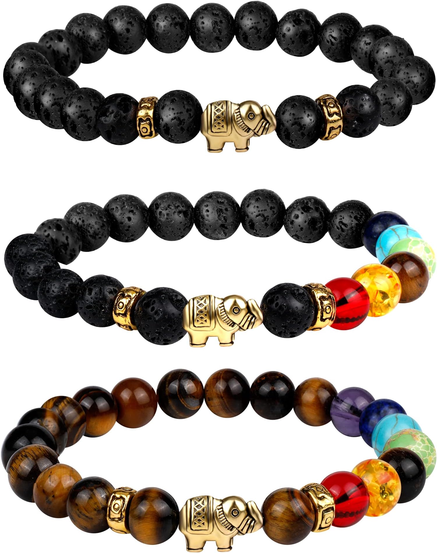 ONESING 2-12 Pcs Chakra Bracelets for Women Lava Rock 7 Chakras Crystals and Healing Stones Bracelets 8mm Crystal Bracelet Yoga Beaded Bracelets Essential Oil Diffuser