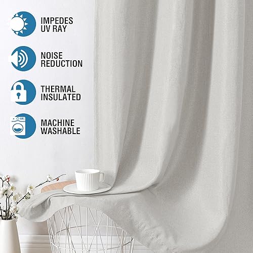 Miniatura 154 de H.VERSAILTEX Cortinas opacas de lino de 96 pulgadas de largo con aislamiento térmico para oscurecer la habitación, cortinas de lino con textura
