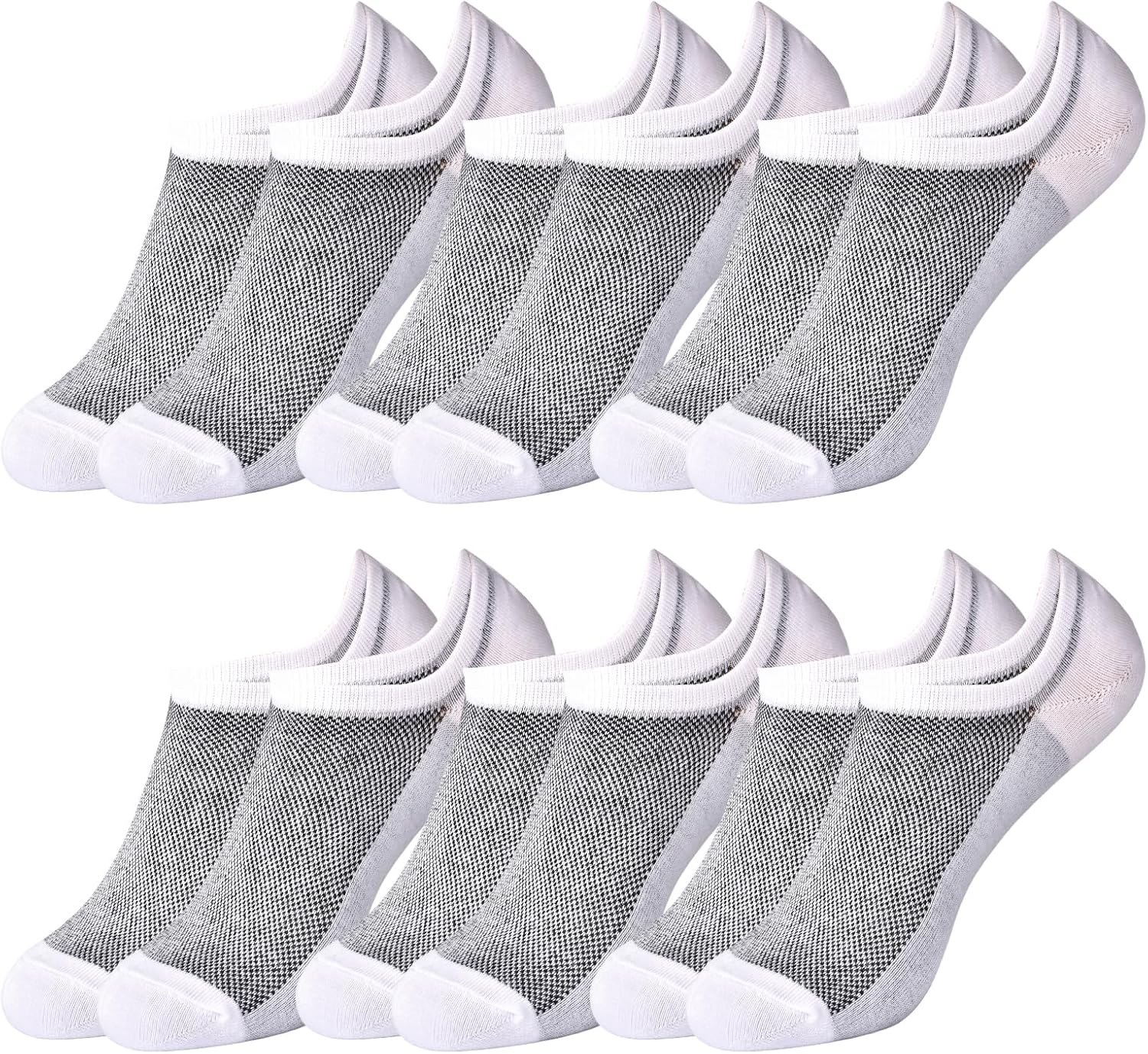 No Show Socks for Men Invisible Low Cut Ankle Socks with Non-Slip Silicone Stripes Seamless Toe 6 Pairs