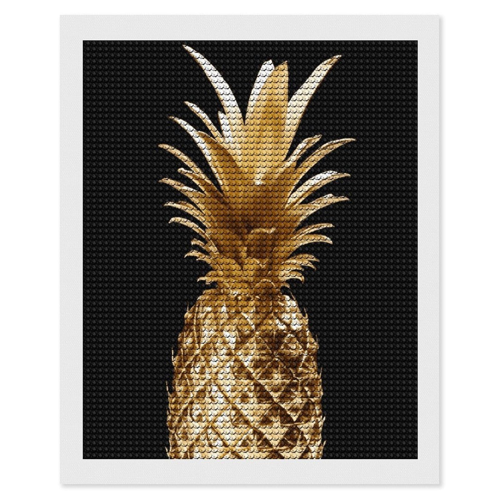 JTREHY Gold Pineapple Diamond Art Kits Personalized DIY Round Diamond Painting Kits for Beginner Full Drill Diamonds Dots Paintings for Adults Gem Art Crafts Home Decor