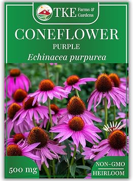 TKE Farms & Gardens - Purple Coneflower Seeds for Planting, 90+ Non-GMO Heirloom Echinacea Seeds, Treasure Stunning Perennial Blooms, Easy to Grow with Instructions Included, Echinacea purpurea